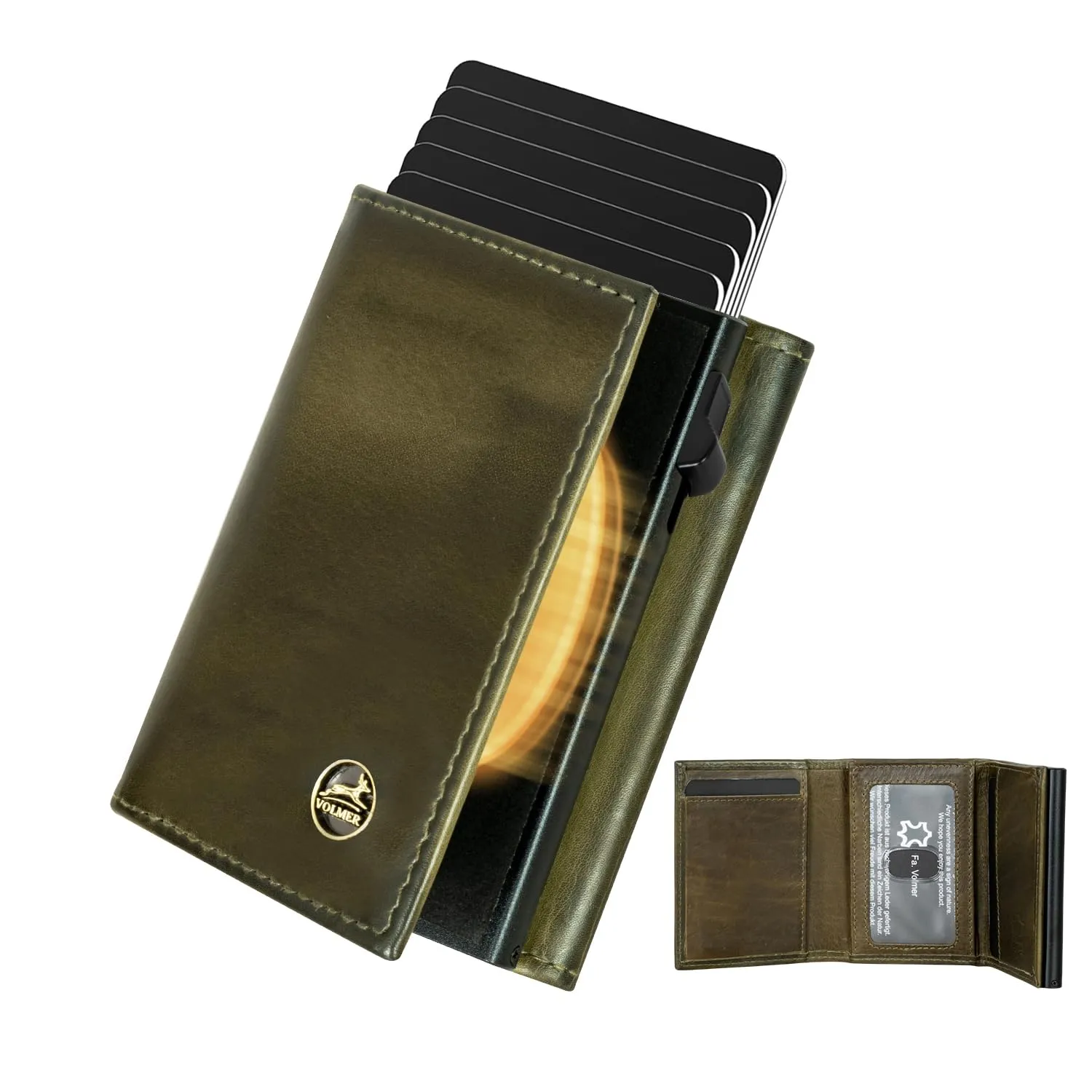 Fa.Volmer Porta carte con portamonete in vera pelle per uomo e donna | 11 carte | protezione RFID | Portafoglio VO44 (Hunter Green, piccolo scomparto per monete) - immagine 7