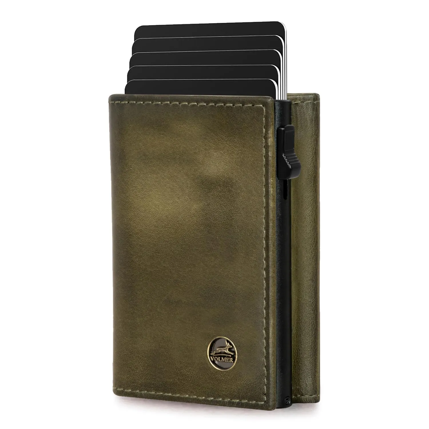 Fa.Volmer Porta carte con portamonete in vera pelle per uomo e donna | 11 carte | protezione RFID | Portafoglio VO44 (Hunter Green, piccolo scomparto per monete) - immagine 8
