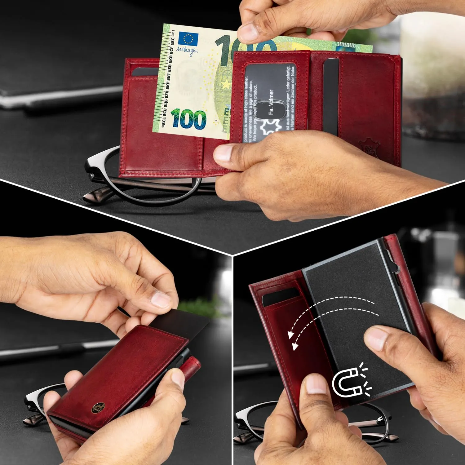 Fa.Volmer Porta carte con portamonete in vera pelle per uomo e donna | 11 carte | protezione RFID | Portafoglio VO44 (Bordeaux Red, Ampio scomparto per monete) - immagine 4
