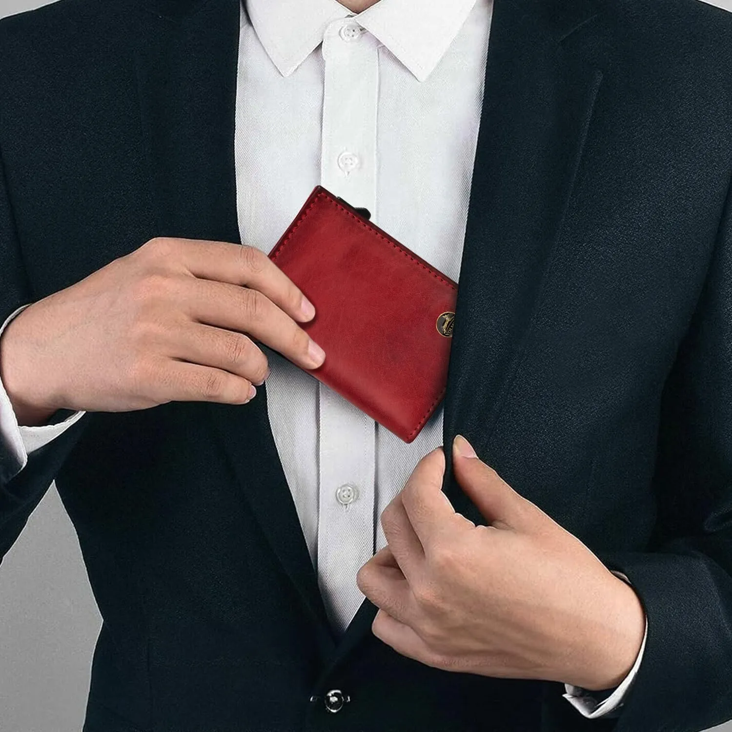 Fa.Volmer Porta carte con portamonete in vera pelle per uomo e donna | 11 carte | protezione RFID | Portafoglio VO44 (Bordeaux Red, Ampio scomparto per monete) - immagine 5