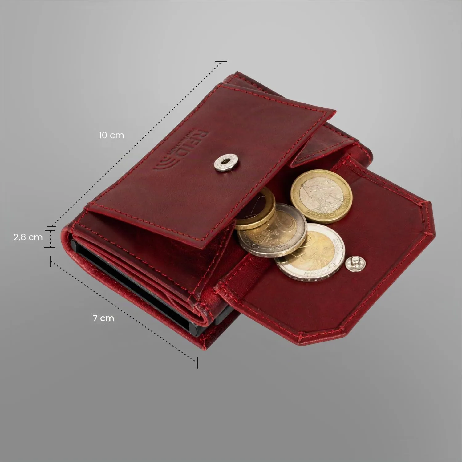 Fa.Volmer Porta carte con portamonete in vera pelle per uomo e donna | 11 carte | protezione RFID | Portafoglio VO44 (Bordeaux Red, Ampio scomparto per monete) - immagine 6