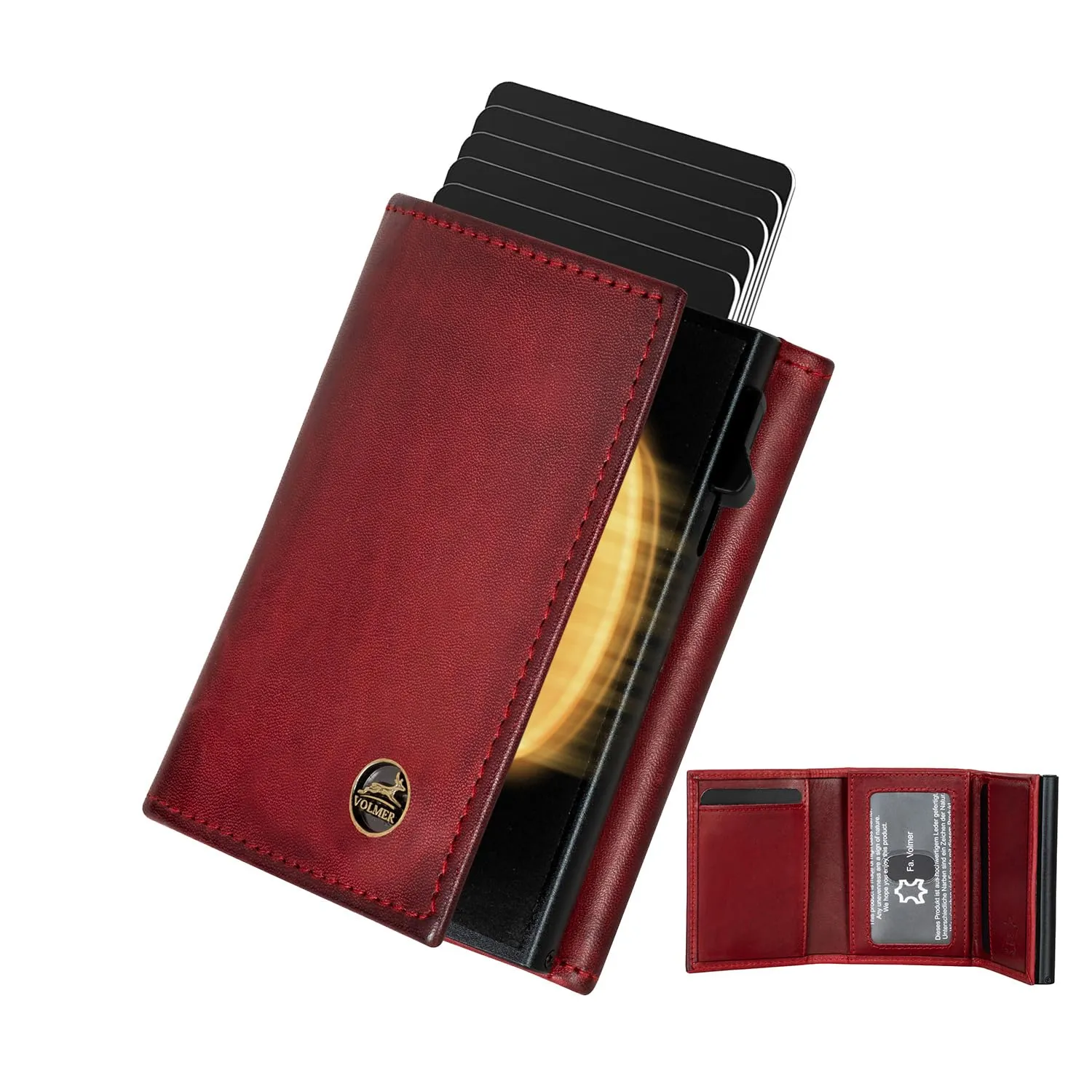 Fa.Volmer Porta carte con portamonete in vera pelle per uomo e donna | 11 carte | protezione RFID | Portafoglio VO44 (Bordeaux Red, Ampio scomparto per monete) - immagine 7