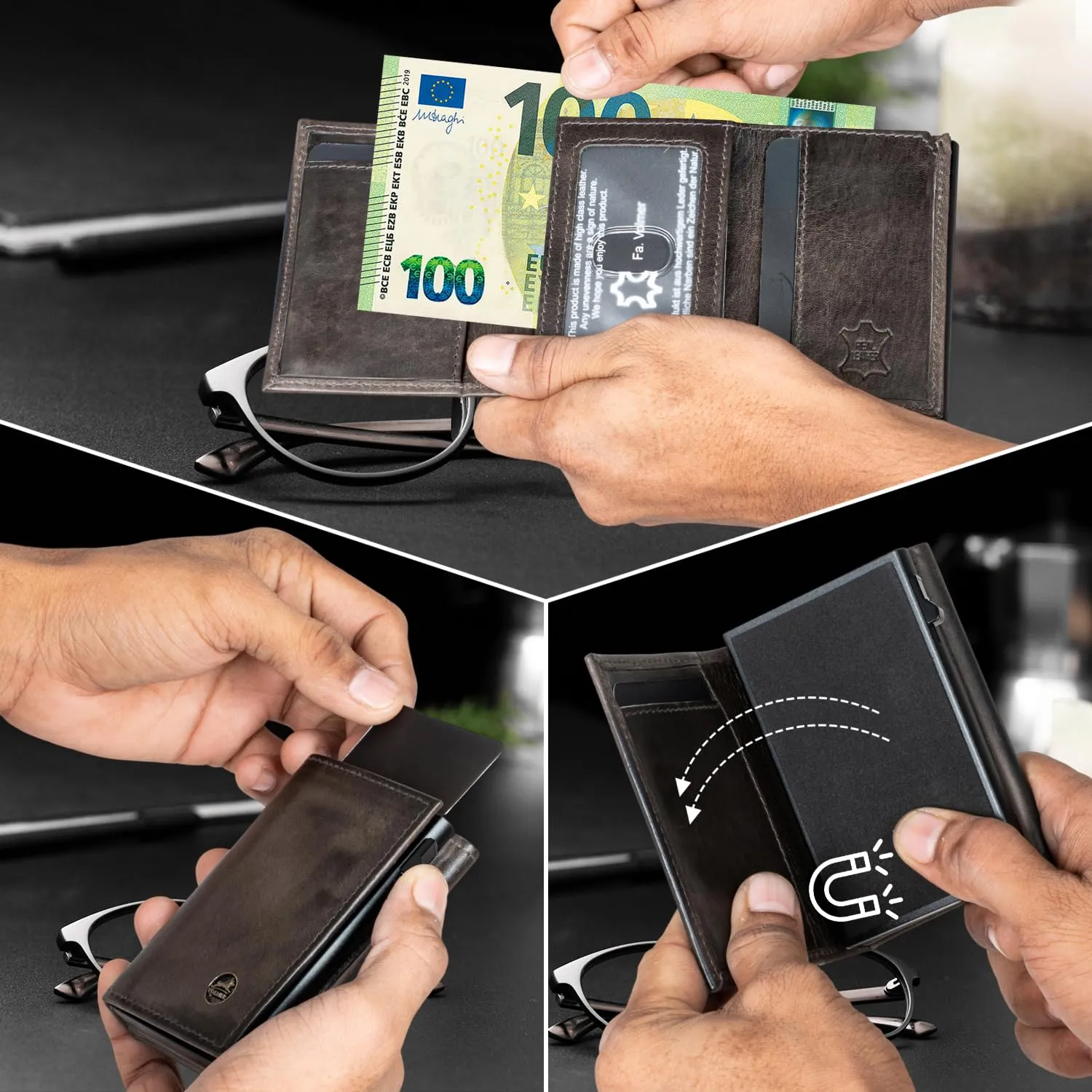 Fa.Volmer Porta carte con portamonete in vera pelle per uomo e donna | 11 carte | protezione RFID | Portafoglio VO44 (Basalt Grey, piccolo scomparto per monete) - immagine 4