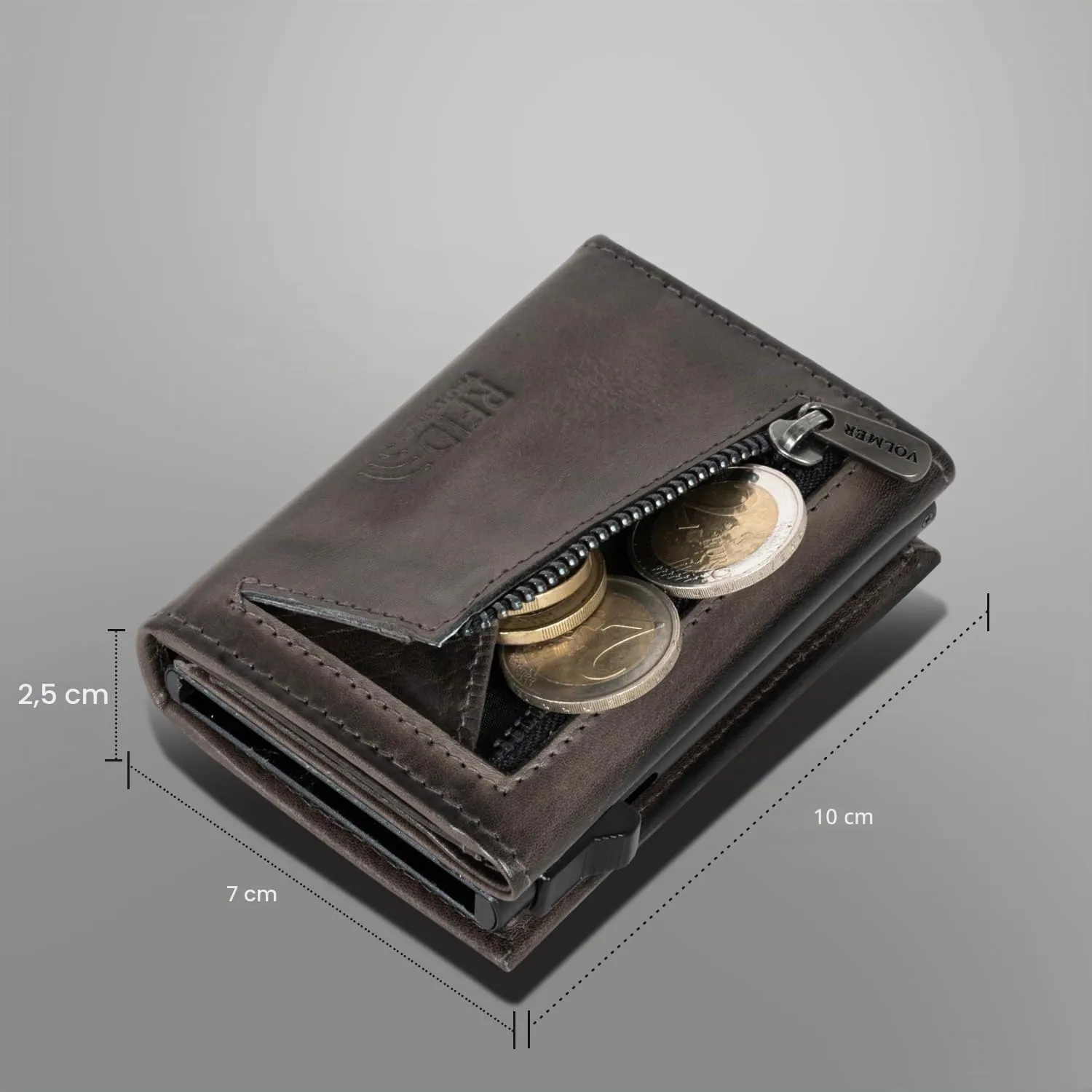 Fa.Volmer Porta carte con portamonete in vera pelle per uomo e donna | 11 carte | protezione RFID | Portafoglio VO44 (Basalt Grey, piccolo scomparto per monete) - immagine 6