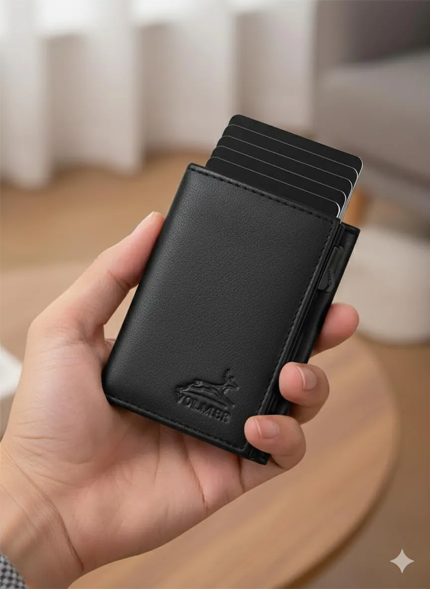 Fa.Volmer Porta carte con portamonete in vera pelle per uomo e donna | 11 carte | protezione RFID | Portafoglio VO44 (Black, Ampio scomparto per monete) - immagine 2
