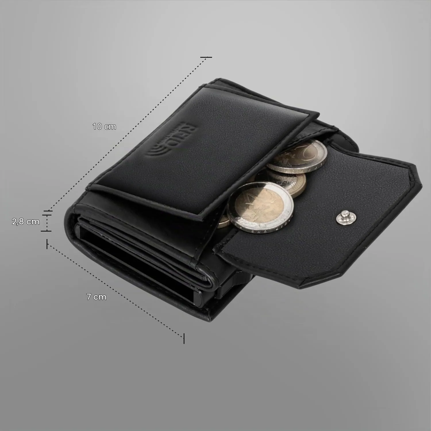 Fa.Volmer Porta carte con portamonete in vera pelle per uomo e donna | 11 carte | protezione RFID | Portafoglio VO44 (Black, Ampio scomparto per monete) - immagine 6