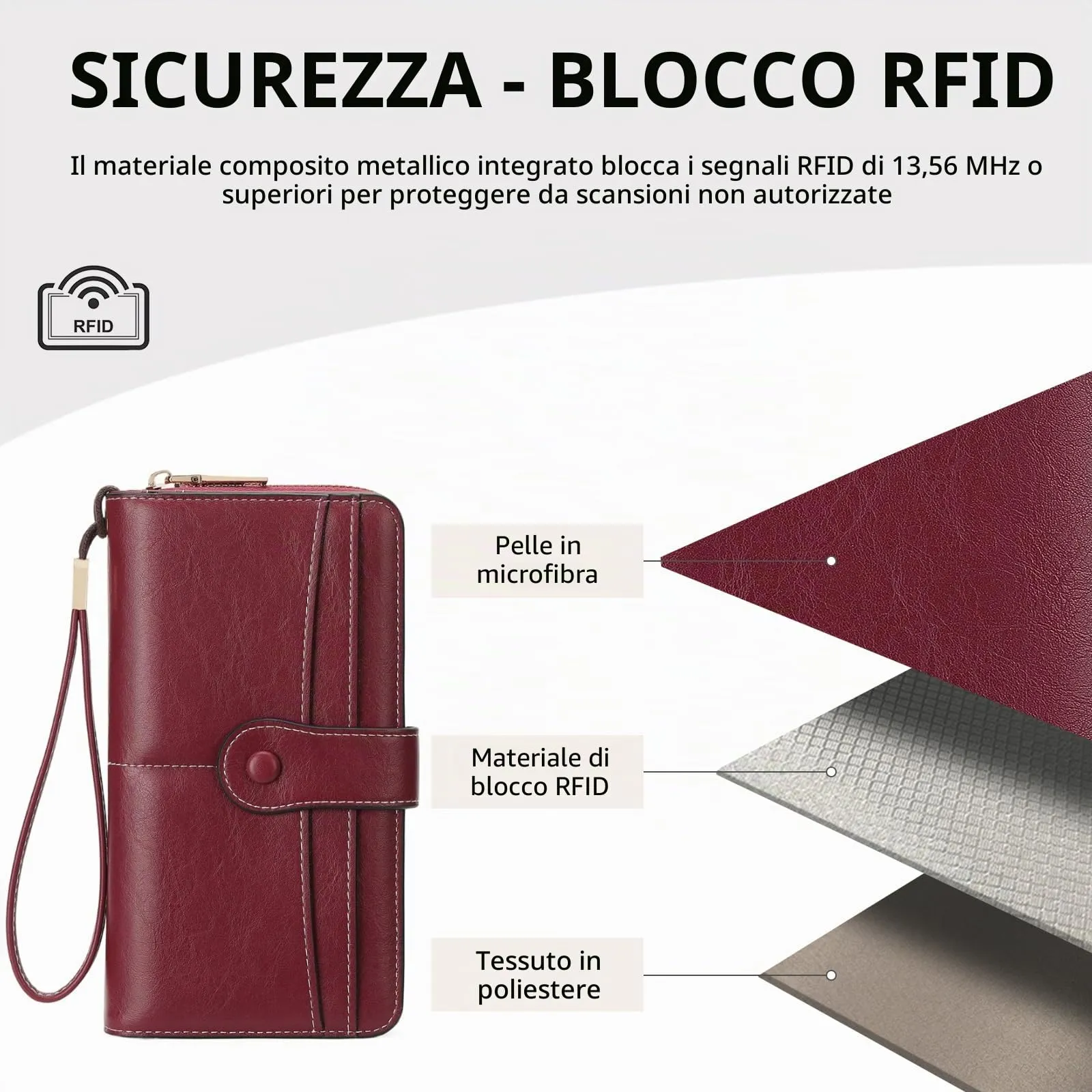 GOIACII Portafogli da donna di grande capacità con blocco RFID con cinturino da polso - immagine 5