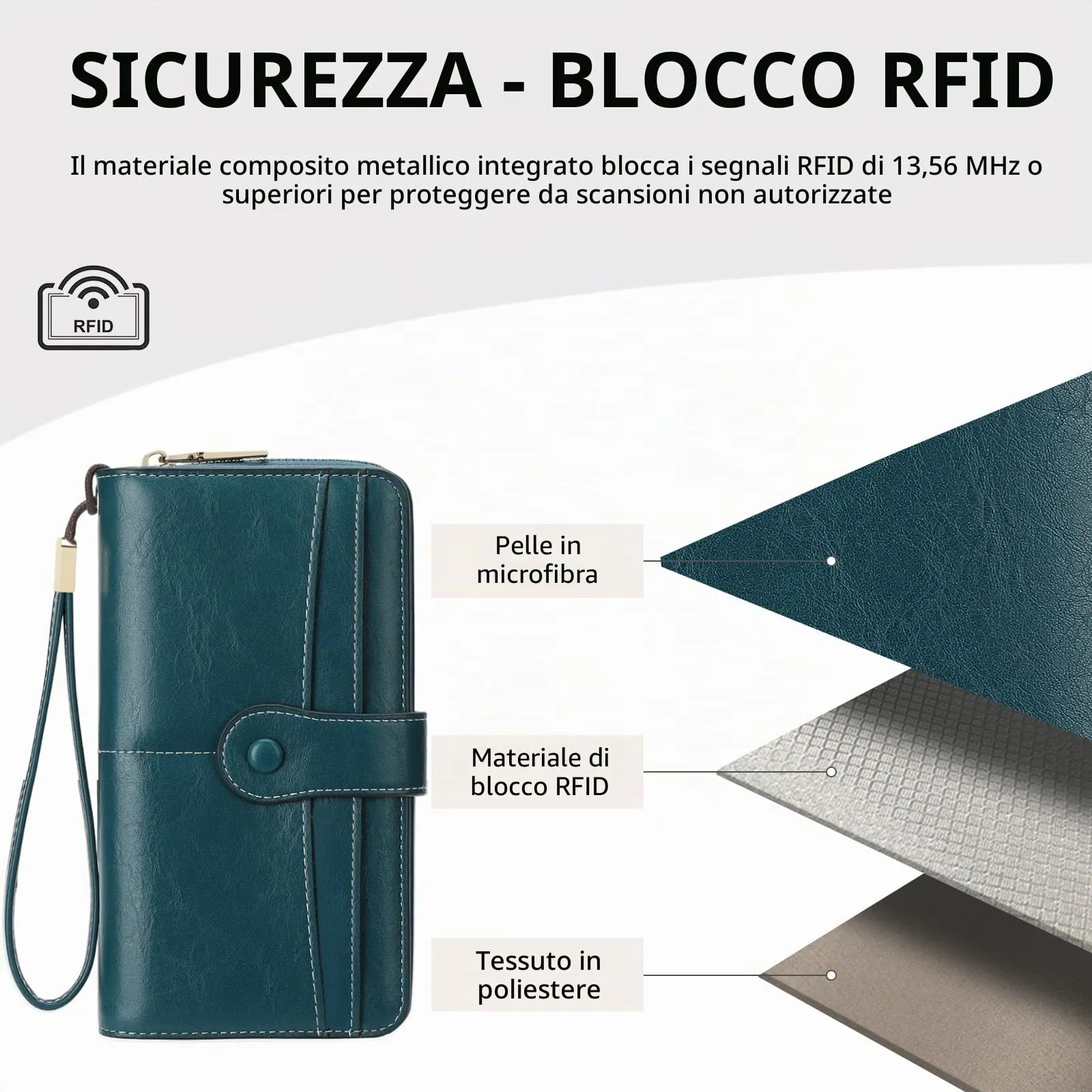 GOIACII Portafogli da donna di grande capacità con blocco RFID con cinturino da polso - immagine 5