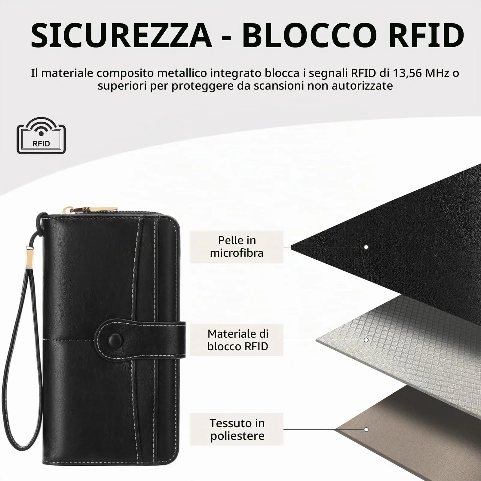 GOIACII Portafogli da donna di grande capacità con blocco RFID con cinturino da polso - immagine 5