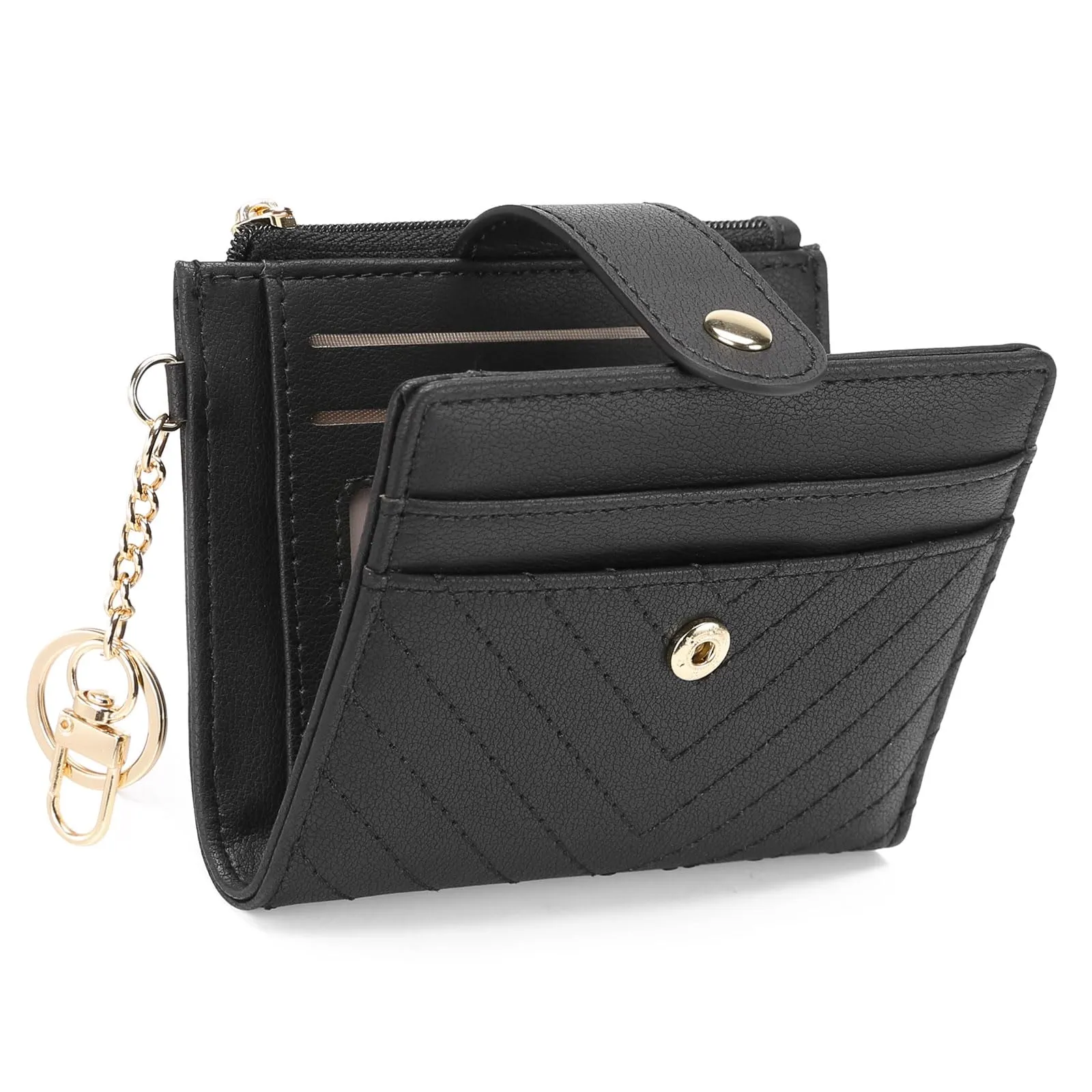 GAEKEAO Portafoglio Donna Piccolo con Blocco RFID, Portamonete Donna in Pelle PU con Cerniera e chiusura a Scatto Scomparti per Carte Multipli Porta Carte di Credito, Nero - immagine 1
