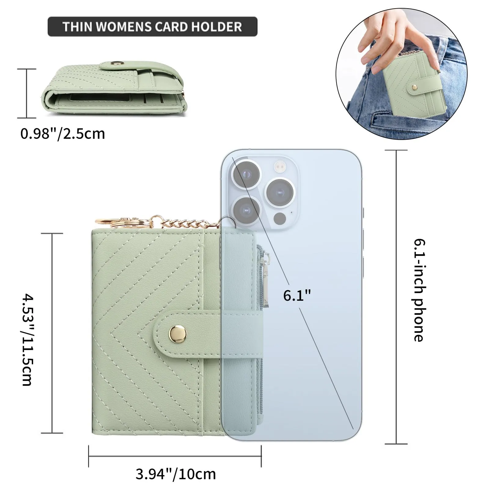 GAEKEAO Portafoglio Donna Piccolo con Blocco RFID, Portamonete Donna in Pelle PU con Cerniera e chiusura a Scatto Scomparti per Carte Multipli Porta Carte di Credito, Verde - immagine 5