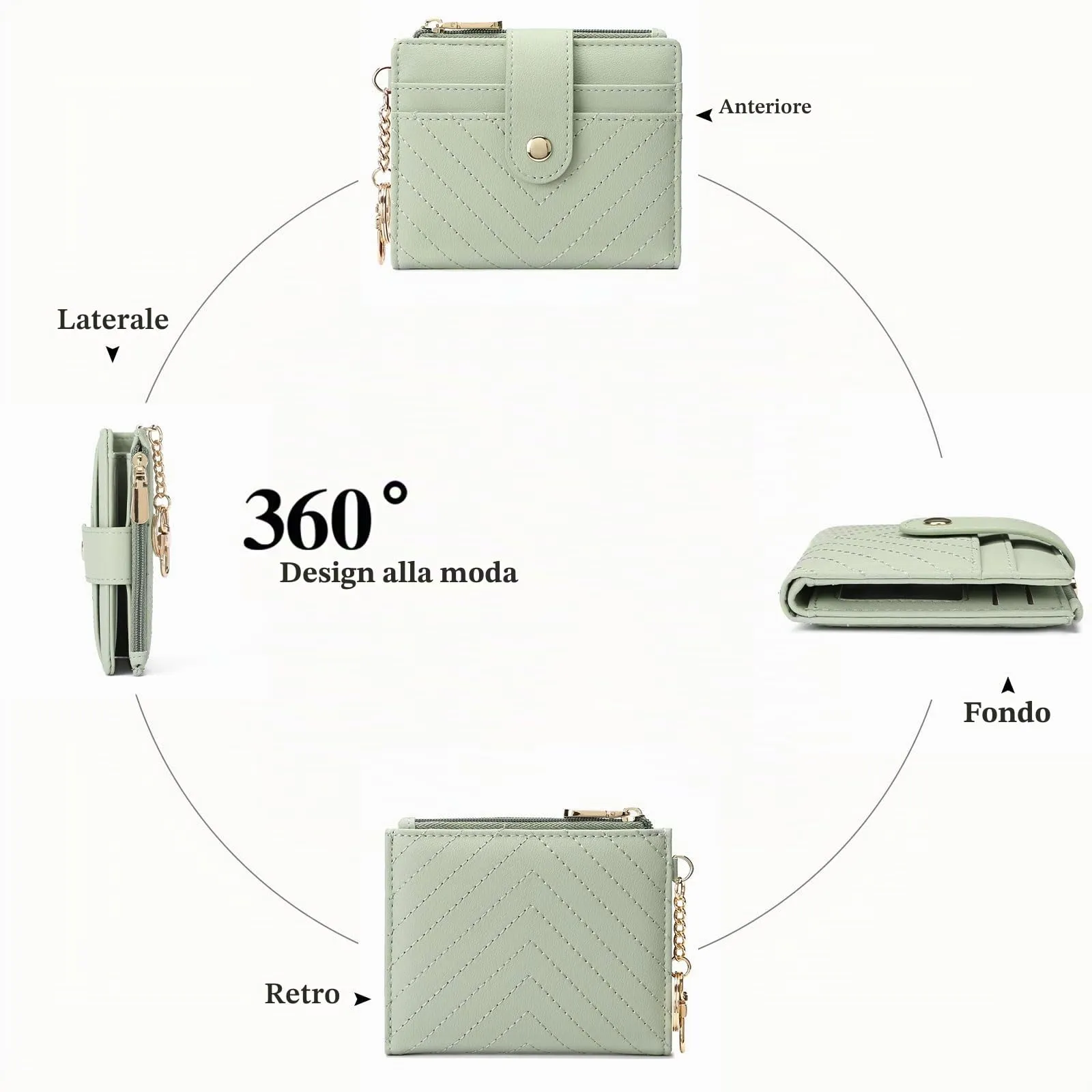 GAEKEAO Portafoglio Donna Piccolo con Blocco RFID, Portamonete Donna in Pelle PU con Cerniera e chiusura a Scatto Scomparti per Carte Multipli Porta Carte di Credito, Verde - immagine 7