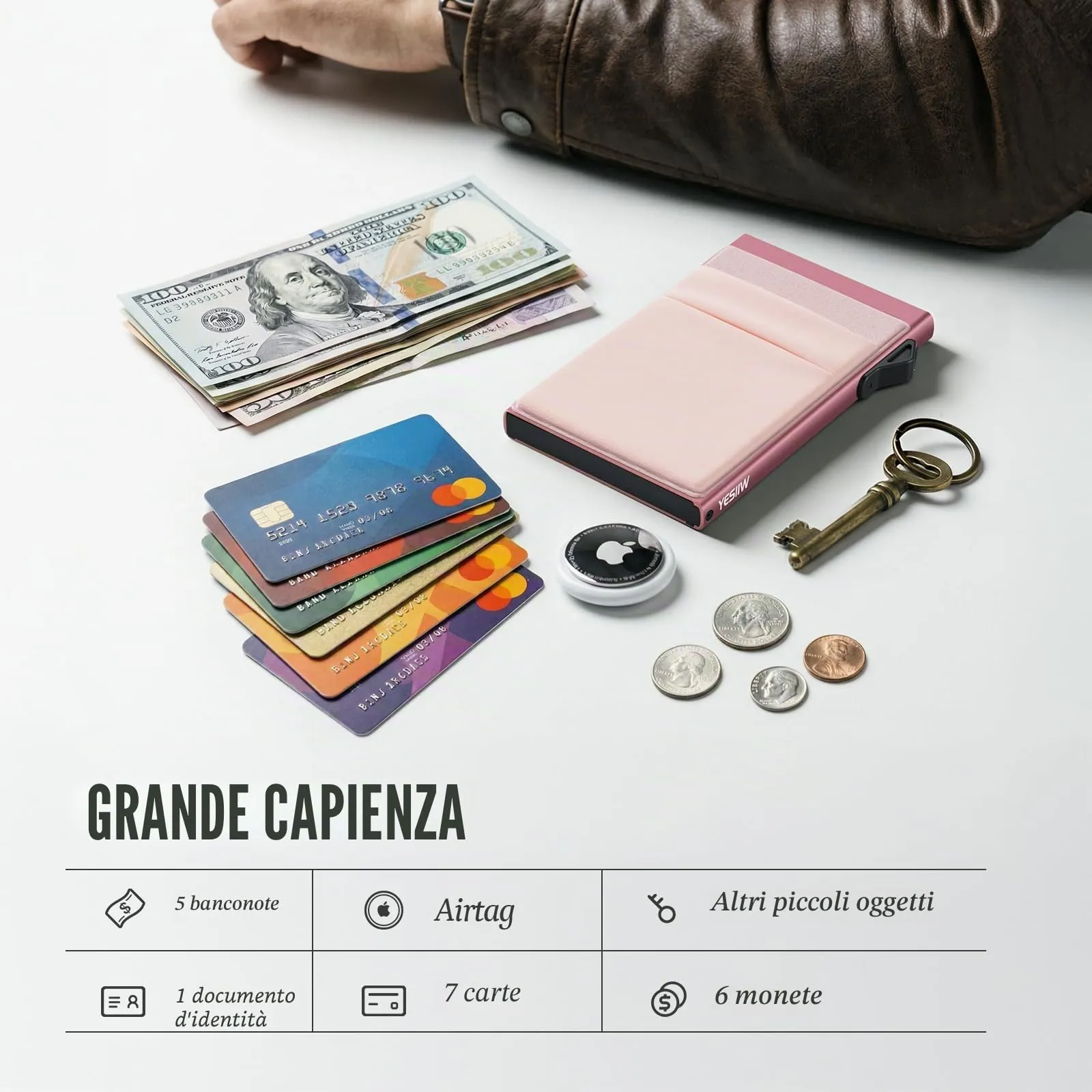 YESIIW Portafoglio pop-up con blocco RFID porta carte di credito, Rosa, 9.8 x 6.5 x 1.1 cm - immagine 4