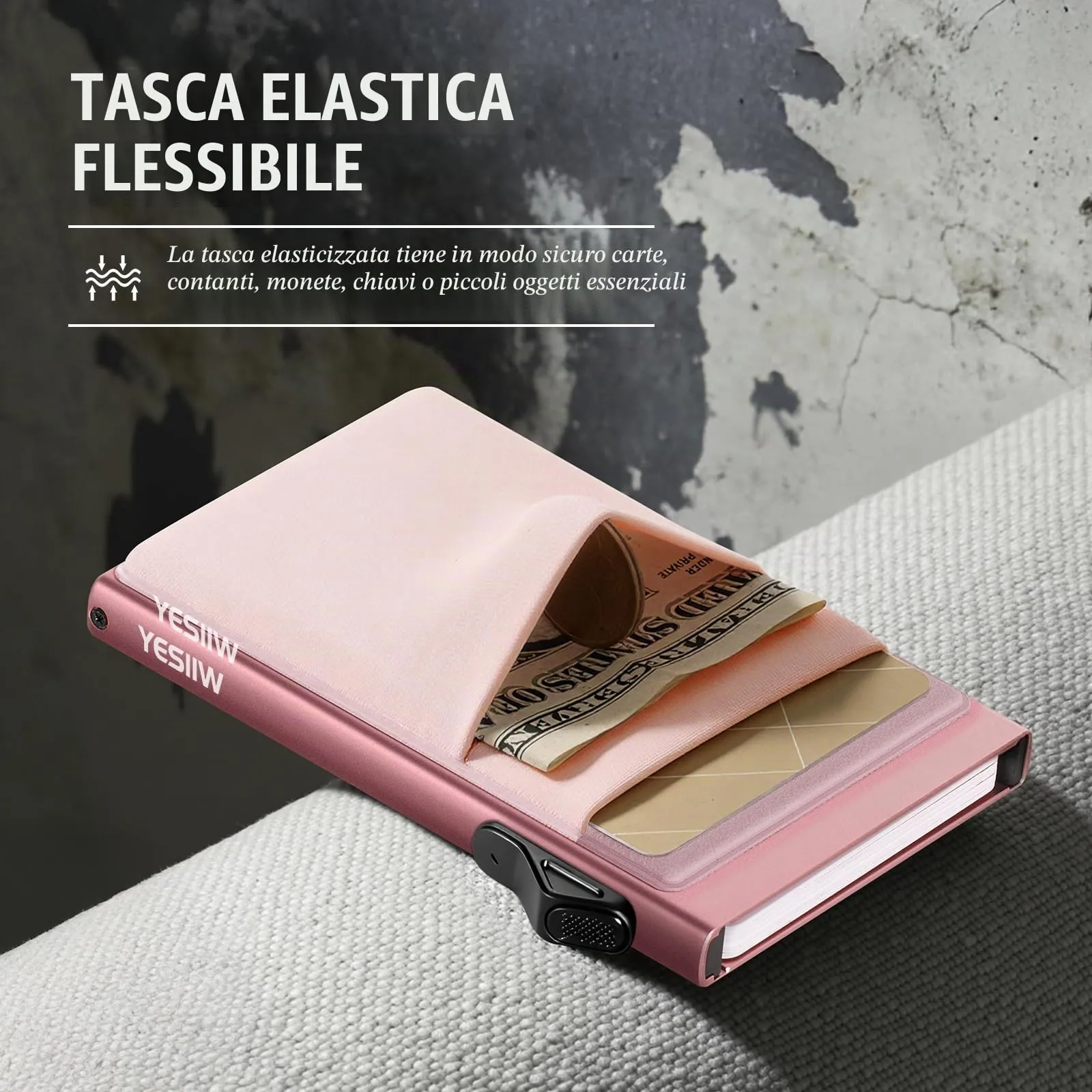YESIIW Portafoglio pop-up con blocco RFID porta carte di credito, Rosa, 9.8 x 6.5 x 1.1 cm - immagine 6