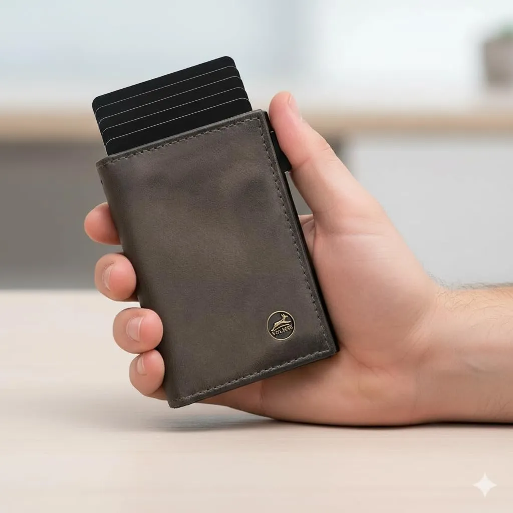 Fa.Volmer Porta carte con portamonete in vera pelle per uomo e donna | 11 carte | protezione RFID | Portafoglio VO44 (Basalt Grey, Ampio scomparto per monete) - immagine 2