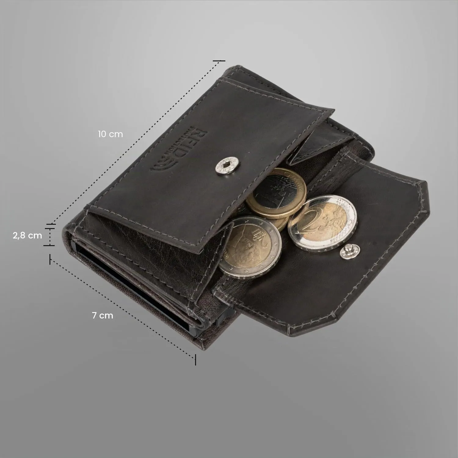Fa.Volmer Porta carte con portamonete in vera pelle per uomo e donna | 11 carte | protezione RFID | Portafoglio VO44 (Basalt Grey, Ampio scomparto per monete) - immagine 6