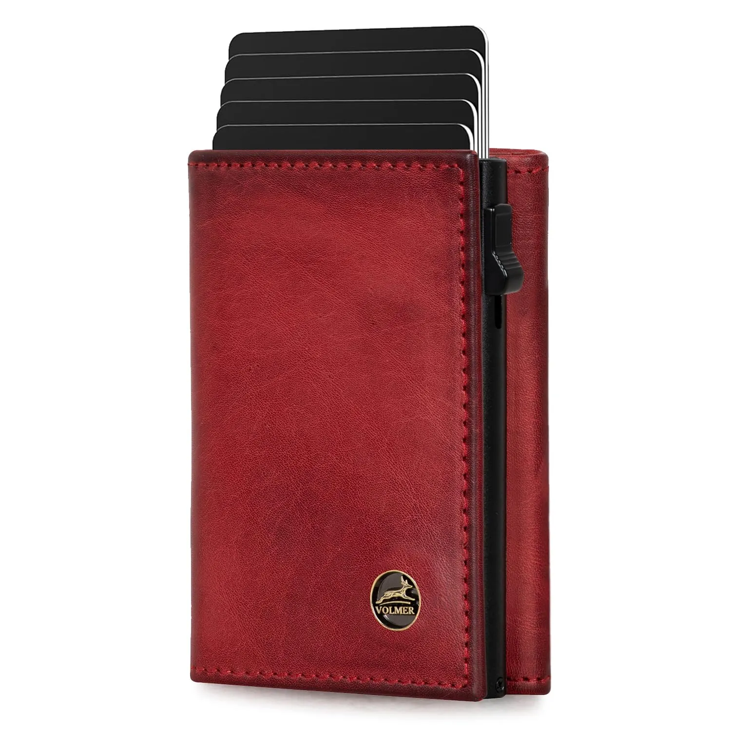 Fa.Volmer Porta carte con portamonete in vera pelle per uomo e donna | 11 carte | protezione RFID | Portafoglio VO44 (Bordeaux Red, piccolo scomparto per monete) - immagine 8