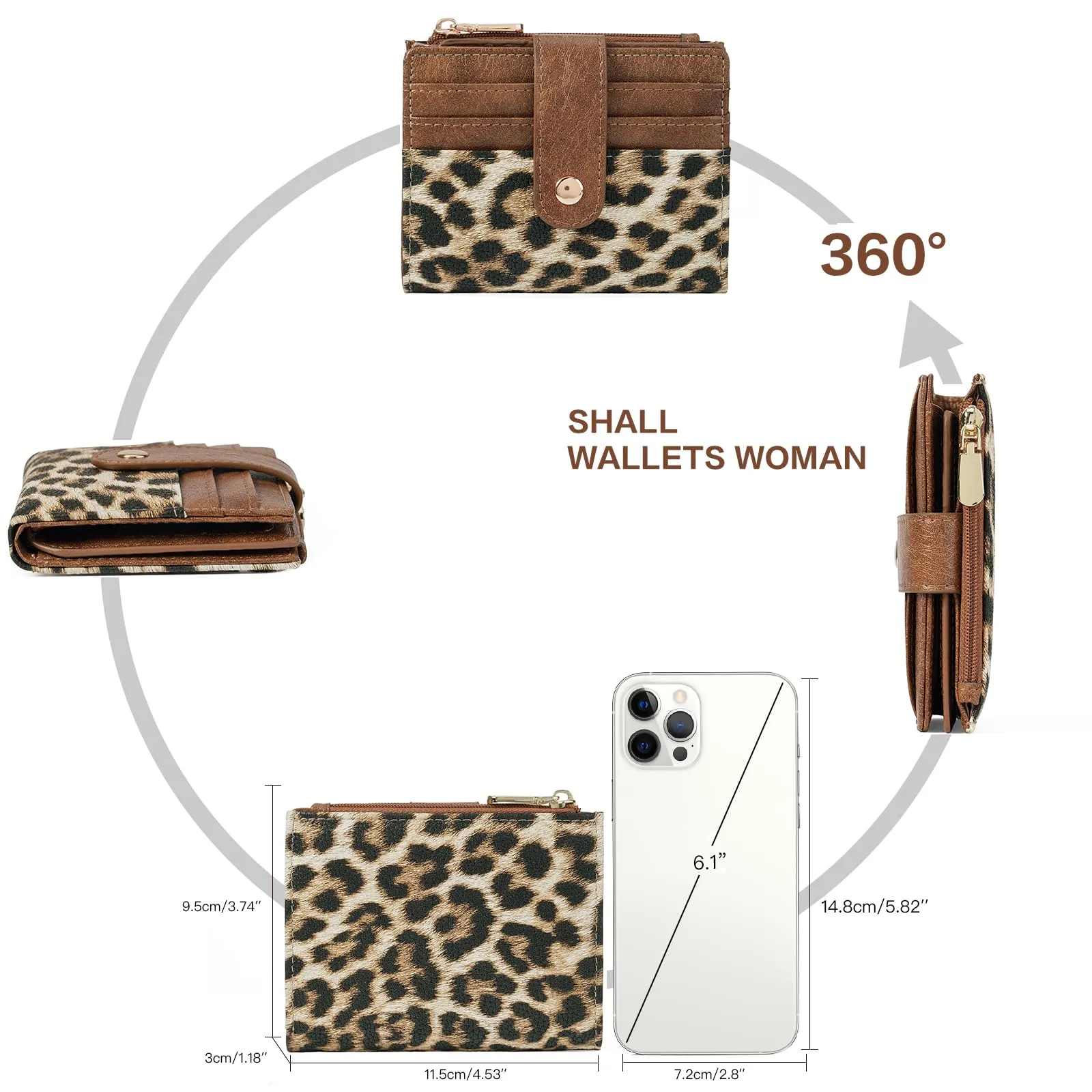GOIACII Portafoglio da donna in pelle con blocco RFID, sottile, piccolo e in formato corto, per donne con chiusura lampo, portamonete, A05-leopardo marrone - immagine 5