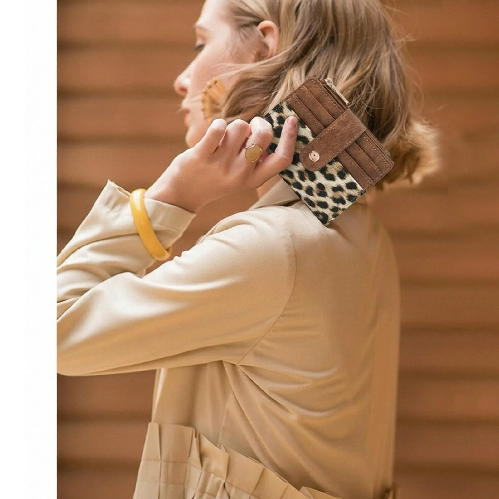 GOIACII Portafoglio da donna in pelle con blocco RFID, sottile, piccolo e in formato corto, per donne con chiusura lampo, portamonete, A05-leopardo marrone - immagine 7