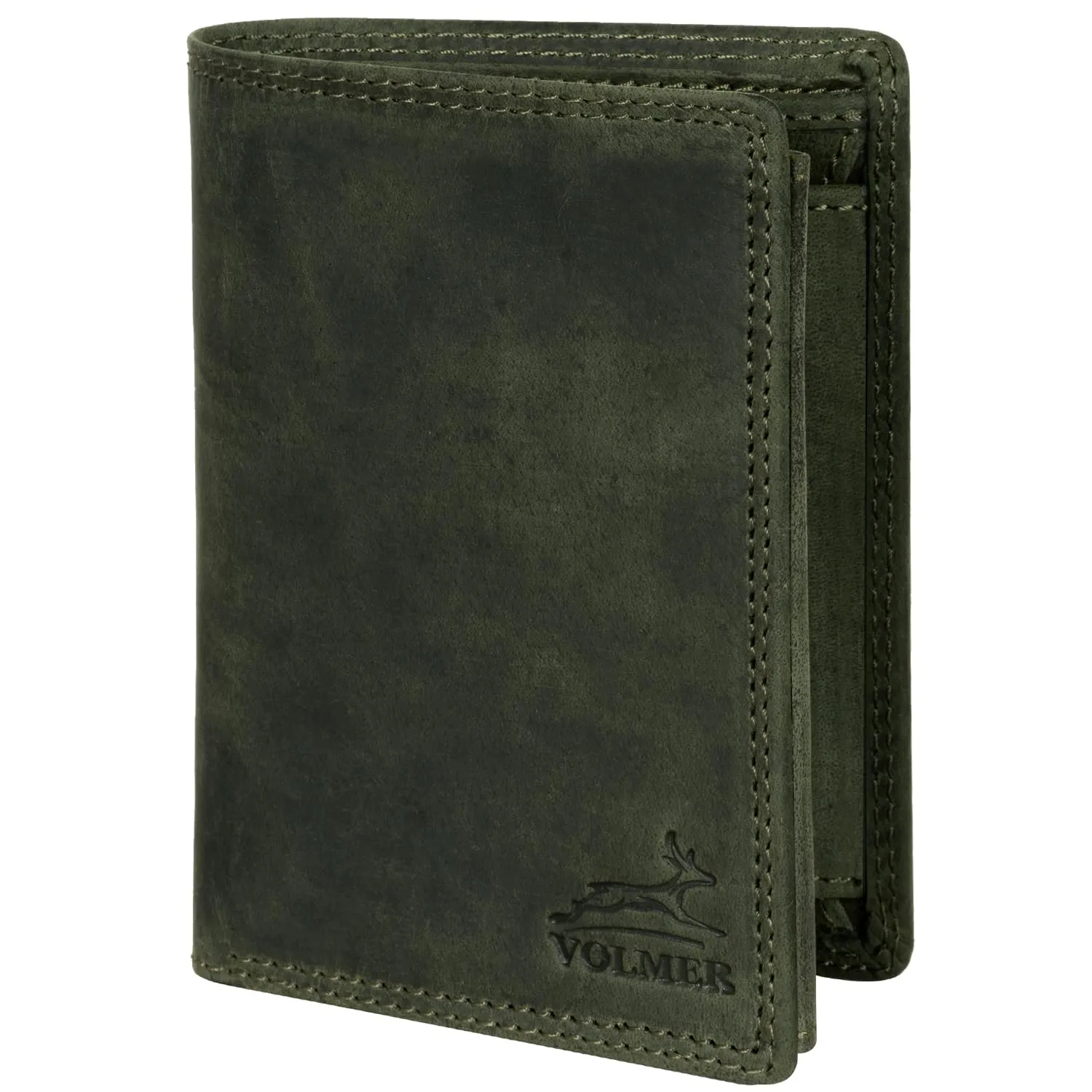 Fa.Volmer ® Portafoglio in vera pelle di bufalo, grande portafoglio per uomo e donna, protezione RFID testata TÜV (nero), Verde oliva, Triffold, Formato verticale - immagine 2