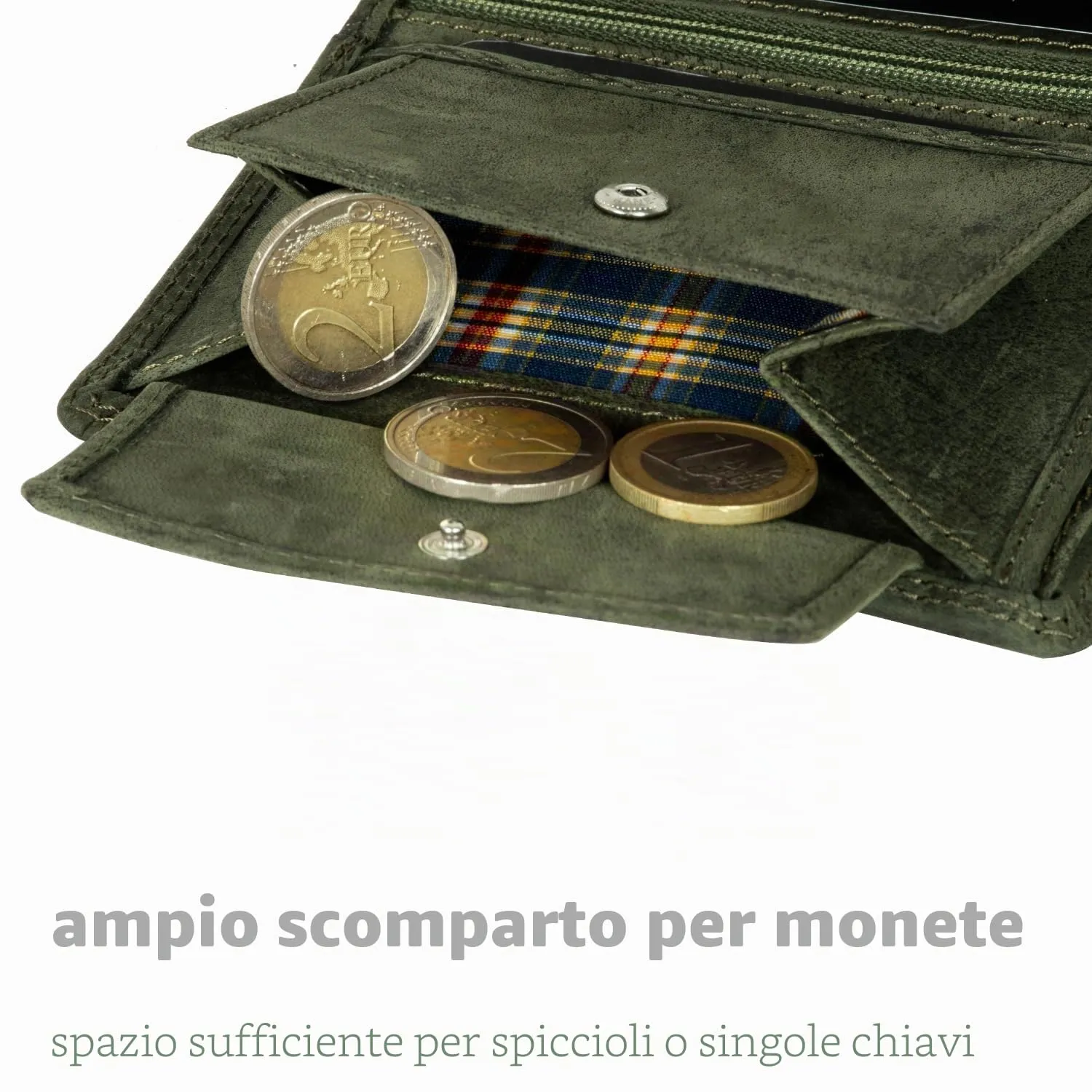 Fa.Volmer ® Portafoglio in vera pelle di bufalo, grande portafoglio per uomo e donna, protezione RFID testata TÜV (nero), Verde oliva, Triffold, Formato verticale - immagine 3