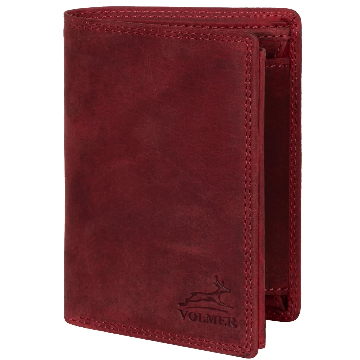 Fa.Volmer ® Portafoglio in vera pelle di bufalo, grande portafoglio per uomo e donna, certificato TÜV, protezione RFID, colore marrone e nero, Rosso, 12,5x9,5x2,5 cm, Formato verticale - immagine 2