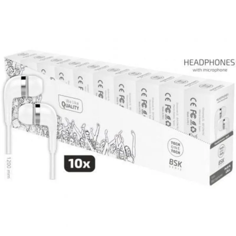 Auricolari Tech One con Filo Jack 3.5 mm, Microfono e Pack da 10 Bianchi - immagine 1
