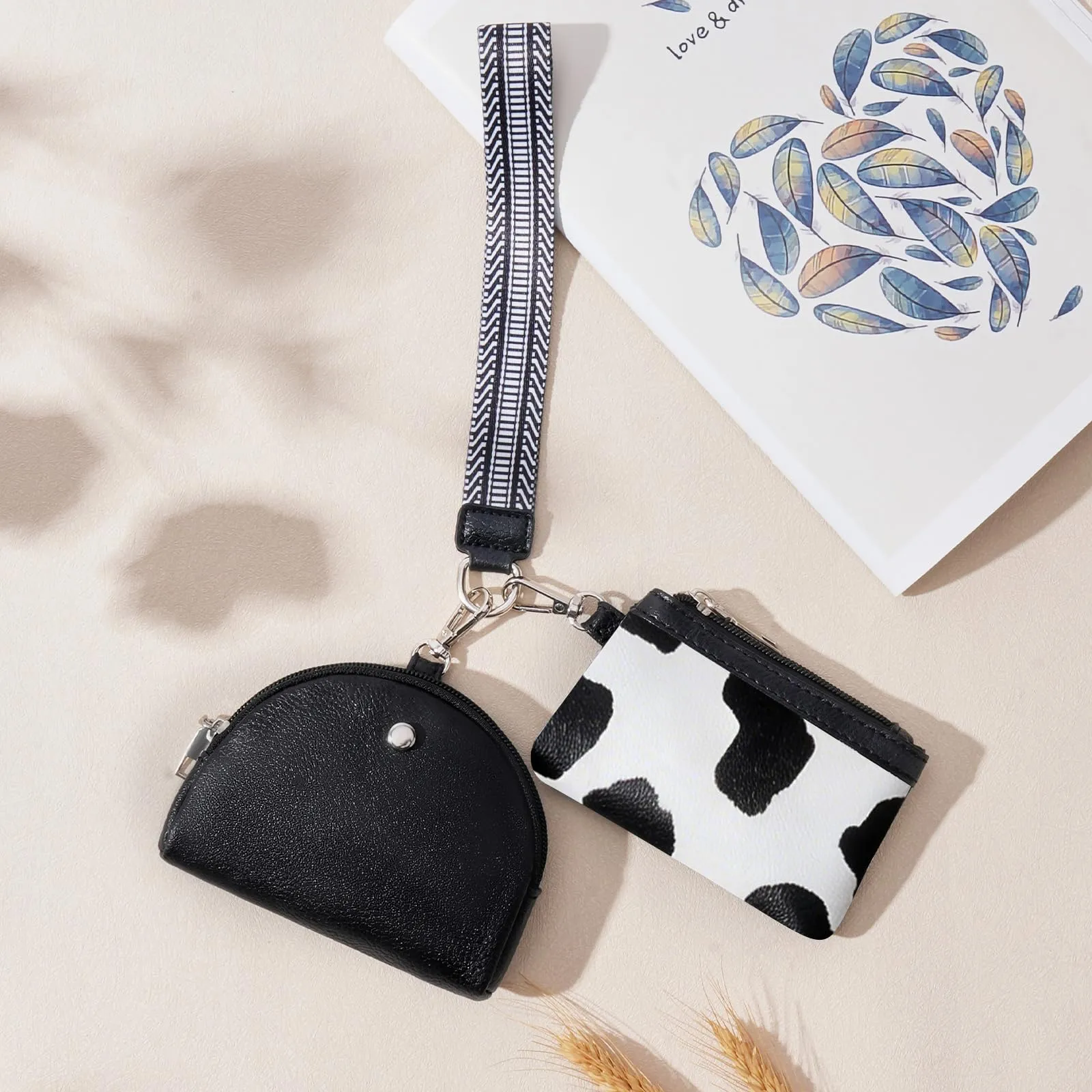 SENDEFN Mini Portafoglio Donna, 2 Pezzi Portamonete con Cerniera e Wristlet Rimovibile, Porta Carte Piccolo, Coin Purse, Borsa per Chiavi in Pelle Vegana - immagine 7