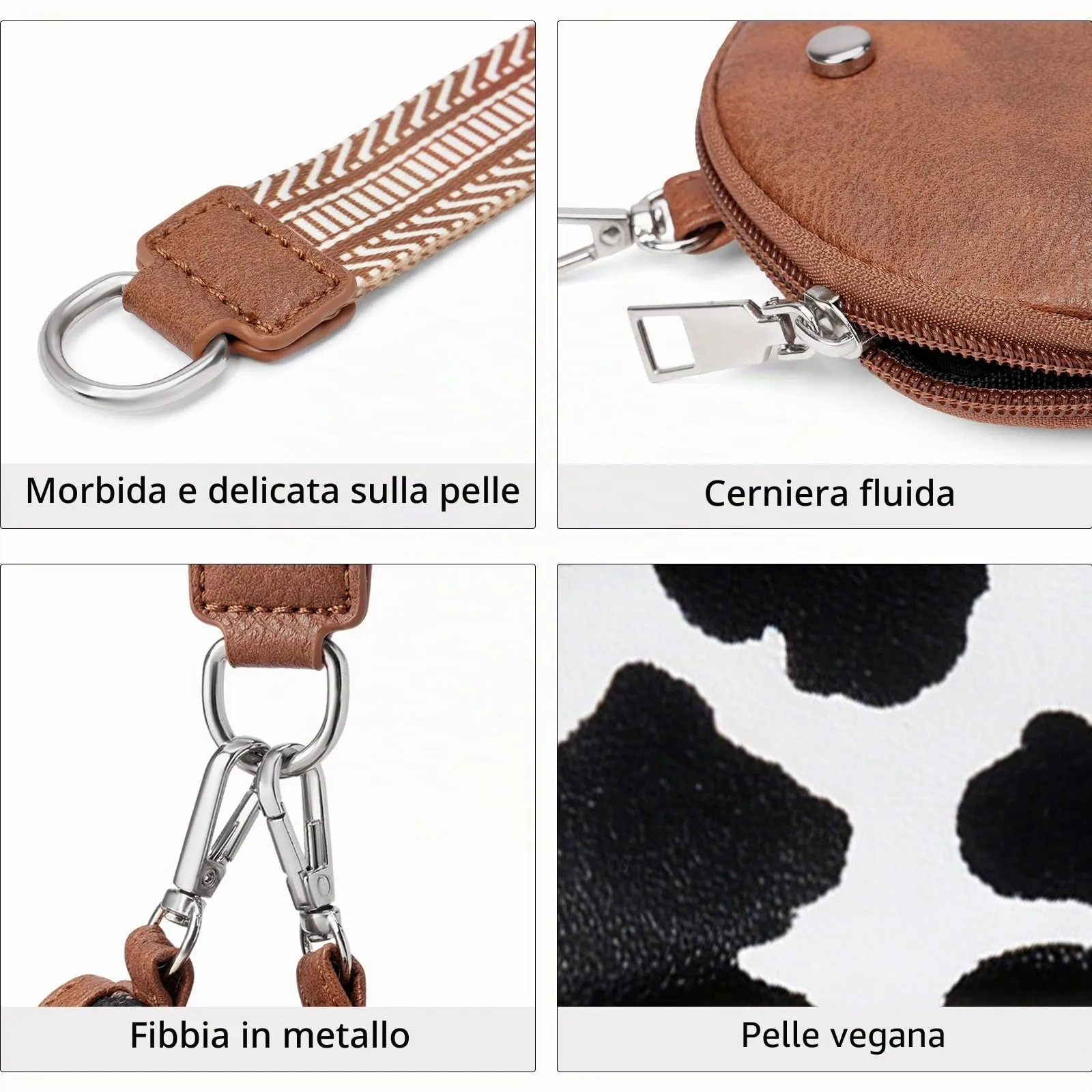SENDEFN Mini Portafoglio Donna, 2 Pezzi Portamonete con Cerniera e Wristlet Rimovibile, Porta Carte Piccolo, Coin Purse, Borsa per Chiavi in Pelle Vegana - immagine 3
