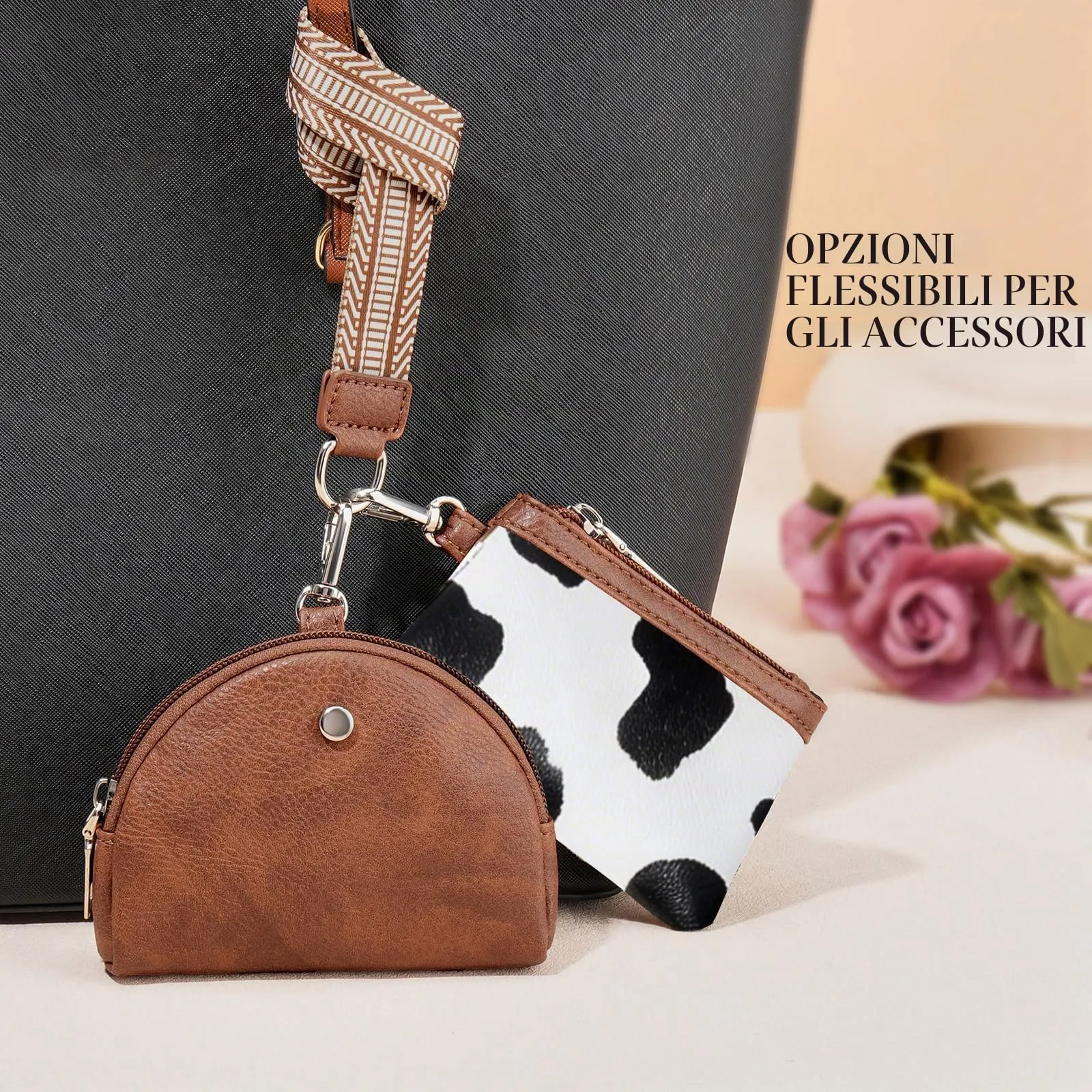 SENDEFN Mini Portafoglio Donna, 2 Pezzi Portamonete con Cerniera e Wristlet Rimovibile, Porta Carte Piccolo, Coin Purse, Borsa per Chiavi in Pelle Vegana - immagine 5