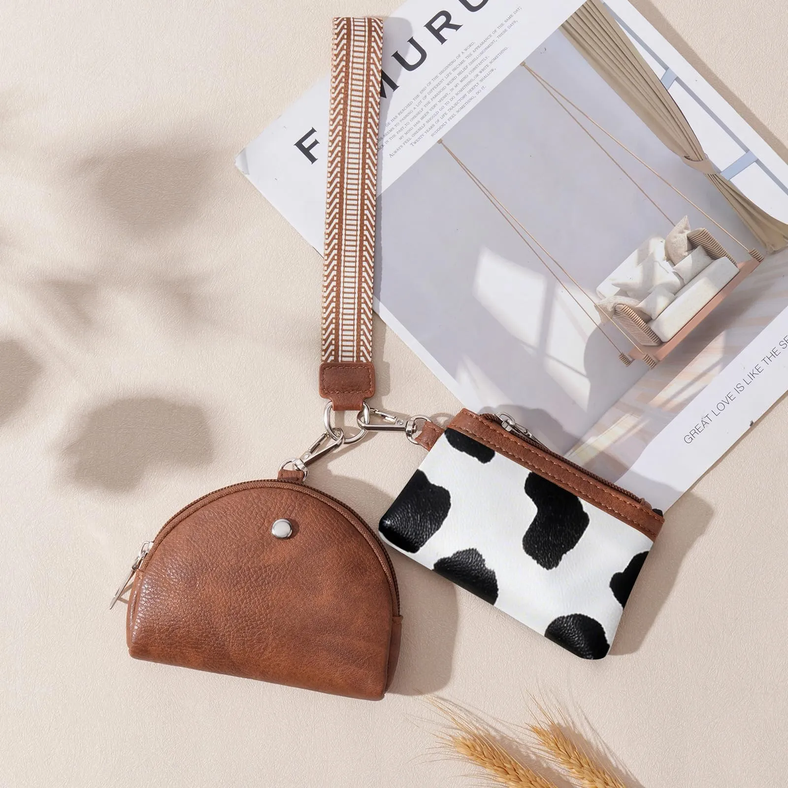 SENDEFN Mini Portafoglio Donna, 2 Pezzi Portamonete con Cerniera e Wristlet Rimovibile, Porta Carte Piccolo, Coin Purse, Borsa per Chiavi in Pelle Vegana - immagine 7