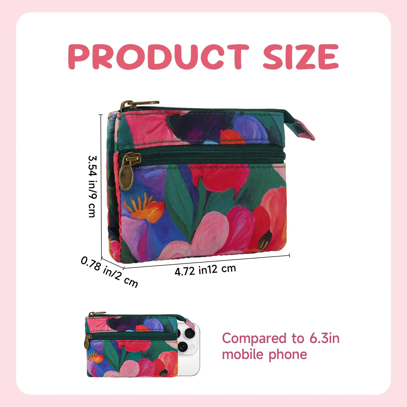 Energather Portafoglio Piccolo, in Cotone, Portamonete per Donne e Ragazze, Piccolo Mini Portafoglio con Cerniera, Portamonete per Monete, Carte, Scontrini, Monete, Multicolore, S, casual - immagine 3