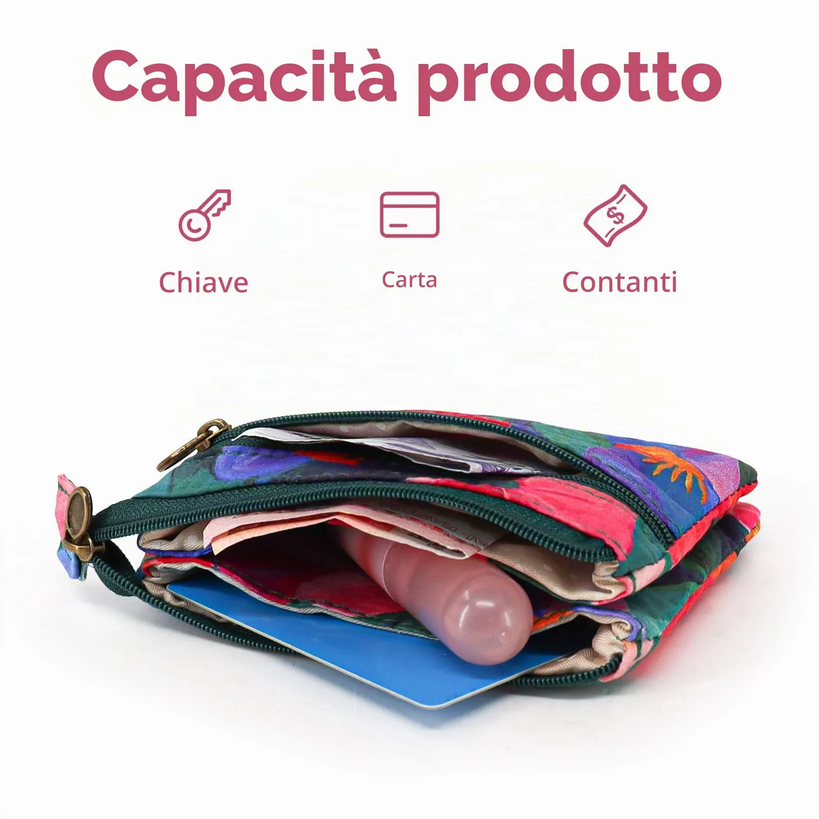 Energather Portafoglio Piccolo, in Cotone, Portamonete per Donne e Ragazze, Piccolo Mini Portafoglio con Cerniera, Portamonete per Monete, Carte, Scontrini, Monete, Multicolore, S, casual - immagine 4