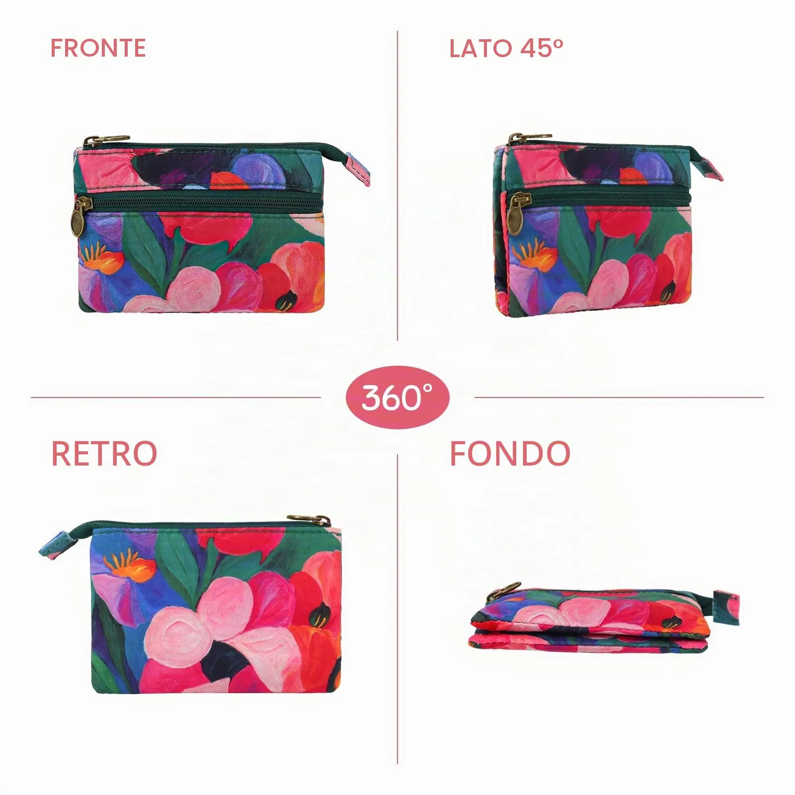 Energather Portafoglio Piccolo, in Cotone, Portamonete per Donne e Ragazze, Piccolo Mini Portafoglio con Cerniera, Portamonete per Monete, Carte, Scontrini, Monete, Multicolore, S, casual - immagine 5