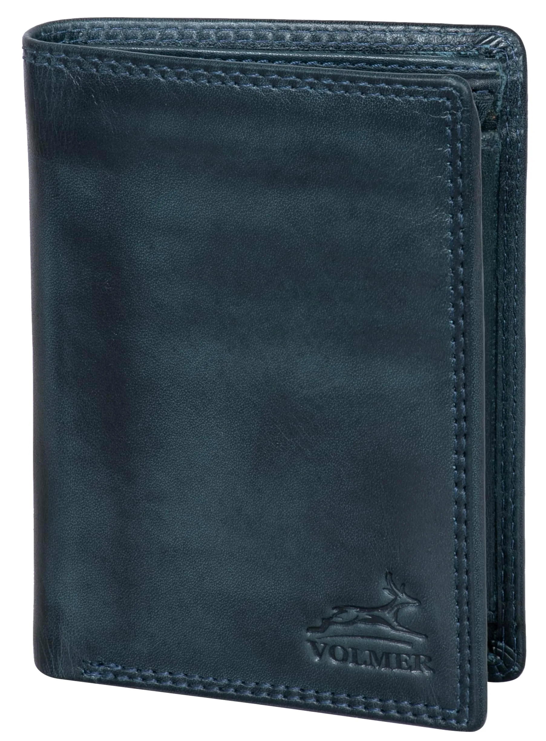 Fa.Volmer Portafoglio in vera pelle di bufalo, grande portafoglio per uomo e donna, protezione RFID certificata TÜV, colore, blu notte, 12,5x9,5x2,5 cm, Formato verticale - immagine 6