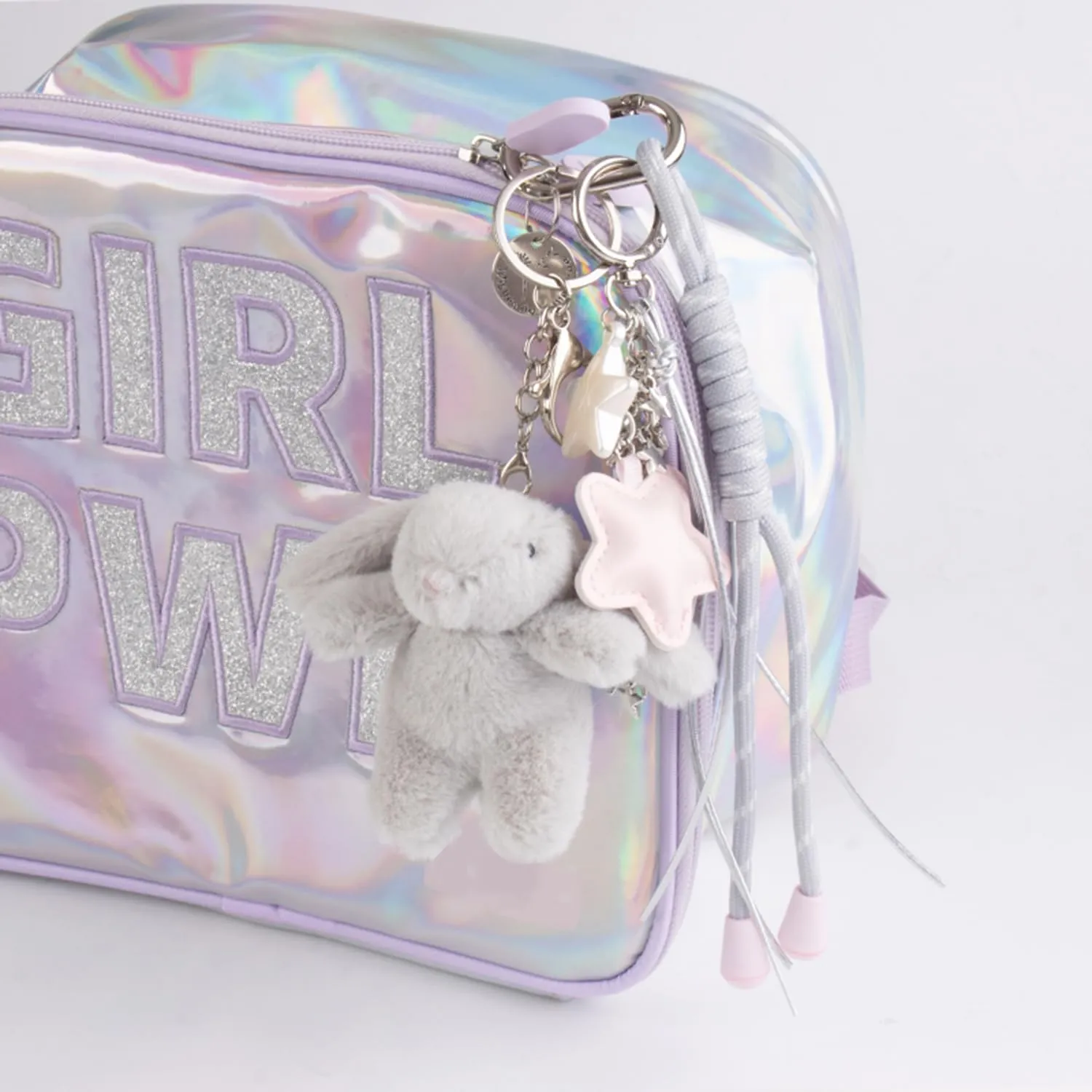 Georgie Porgy Portachiavi Borse Accessori per Donna Borsa Ciondolo Borsa Charm Zaino Scuola Borsa Sportiva Cute Keychain Regali per Ragazze (Coniglietto Stelle Grigio) - immagine 3