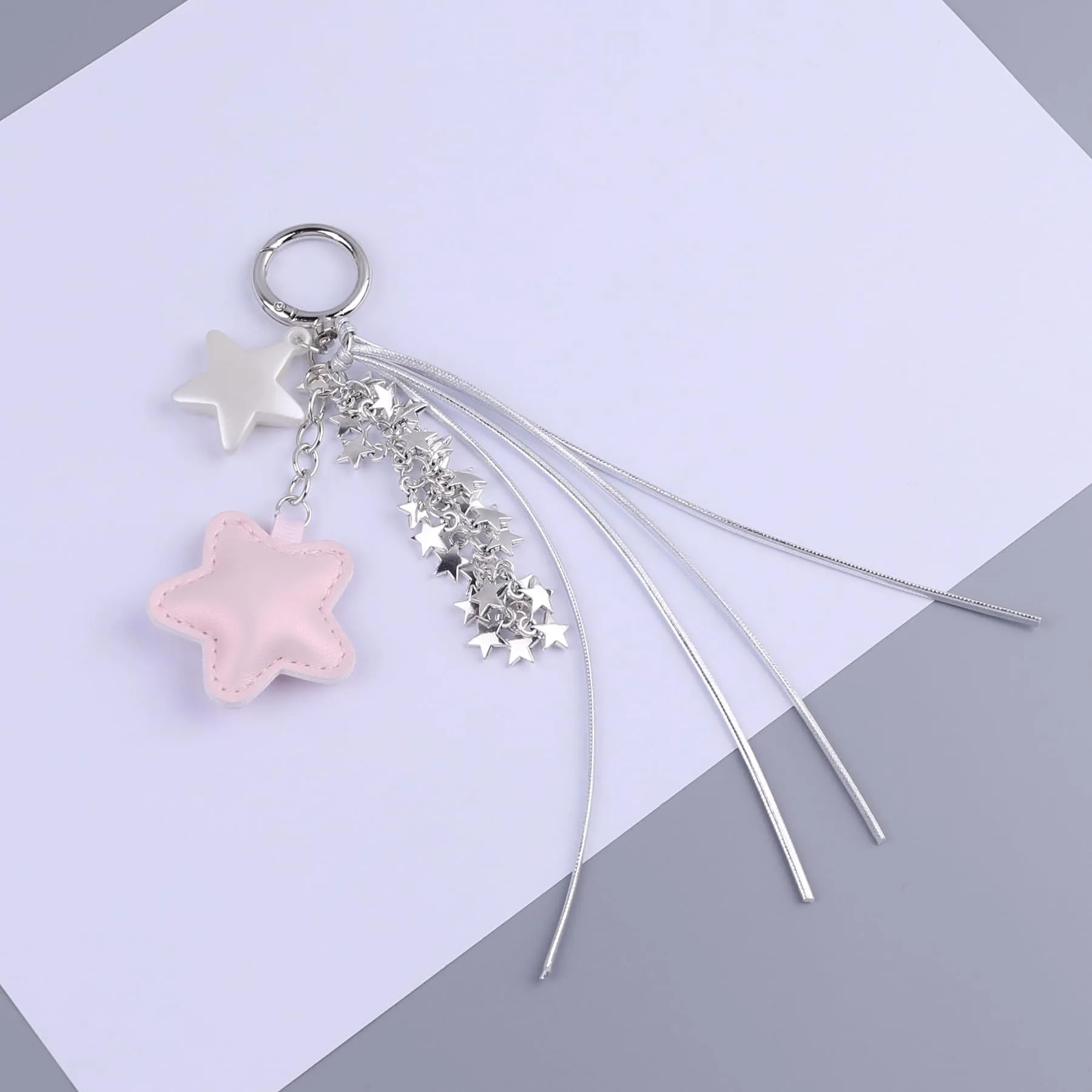 Georgie Porgy Portachiavi Borse Accessori per Donna Borsa Ciondolo Borsa Charm Zaino Scuola Borsa Sportiva Cute Keychain Regali per Ragazze (Coniglietto Stelle Grigio) - immagine 5