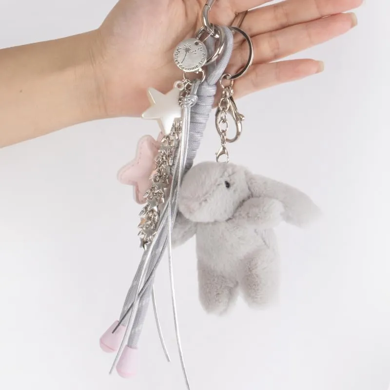 Georgie Porgy Portachiavi Borse Accessori per Donna Borsa Ciondolo Borsa Charm Zaino Scuola Borsa Sportiva Cute Keychain Regali per Ragazze (Coniglietto Stelle Grigio) - immagine 6