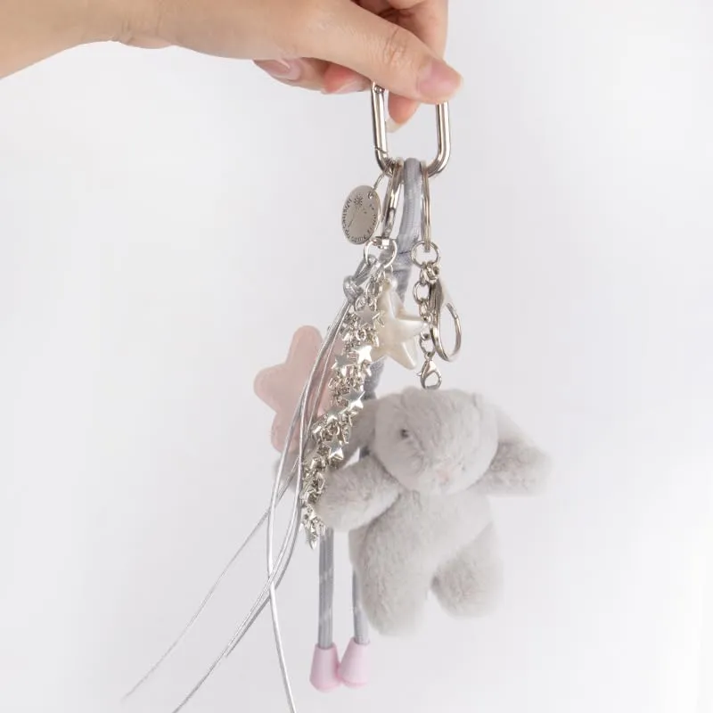 Georgie Porgy Portachiavi Borse Accessori per Donna Borsa Ciondolo Borsa Charm Zaino Scuola Borsa Sportiva Cute Keychain Regali per Ragazze (Coniglietto Stelle Grigio) - immagine 7