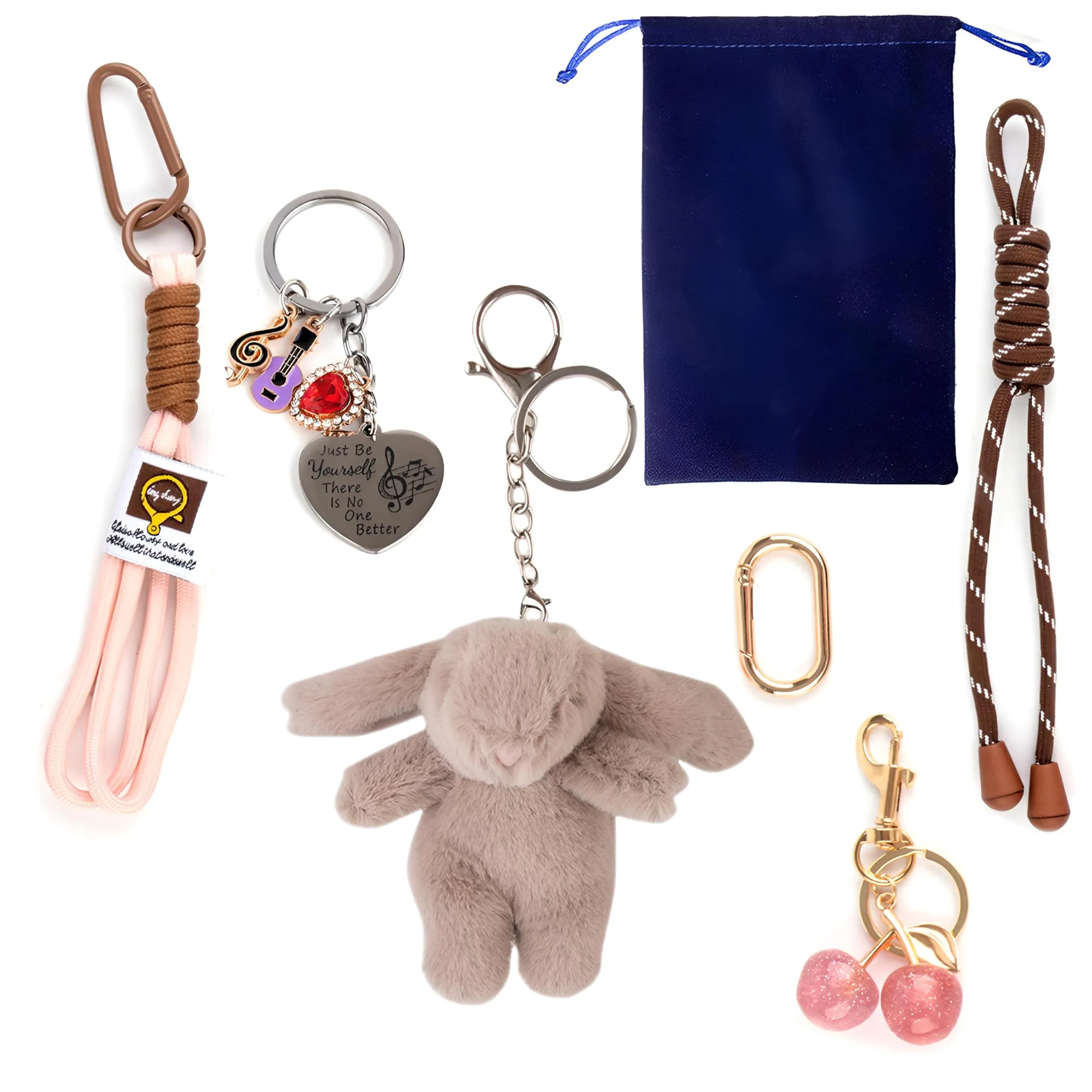 Georgie Porgy Portachiavi Borse Accessori per Donna Borsa Ciondolo Borsa Charm Zaino Scuola Borsa Sportiva Cute Keychain Regali per Ragazze (Coniglietto Ciliegia Kaki) - immagine 2