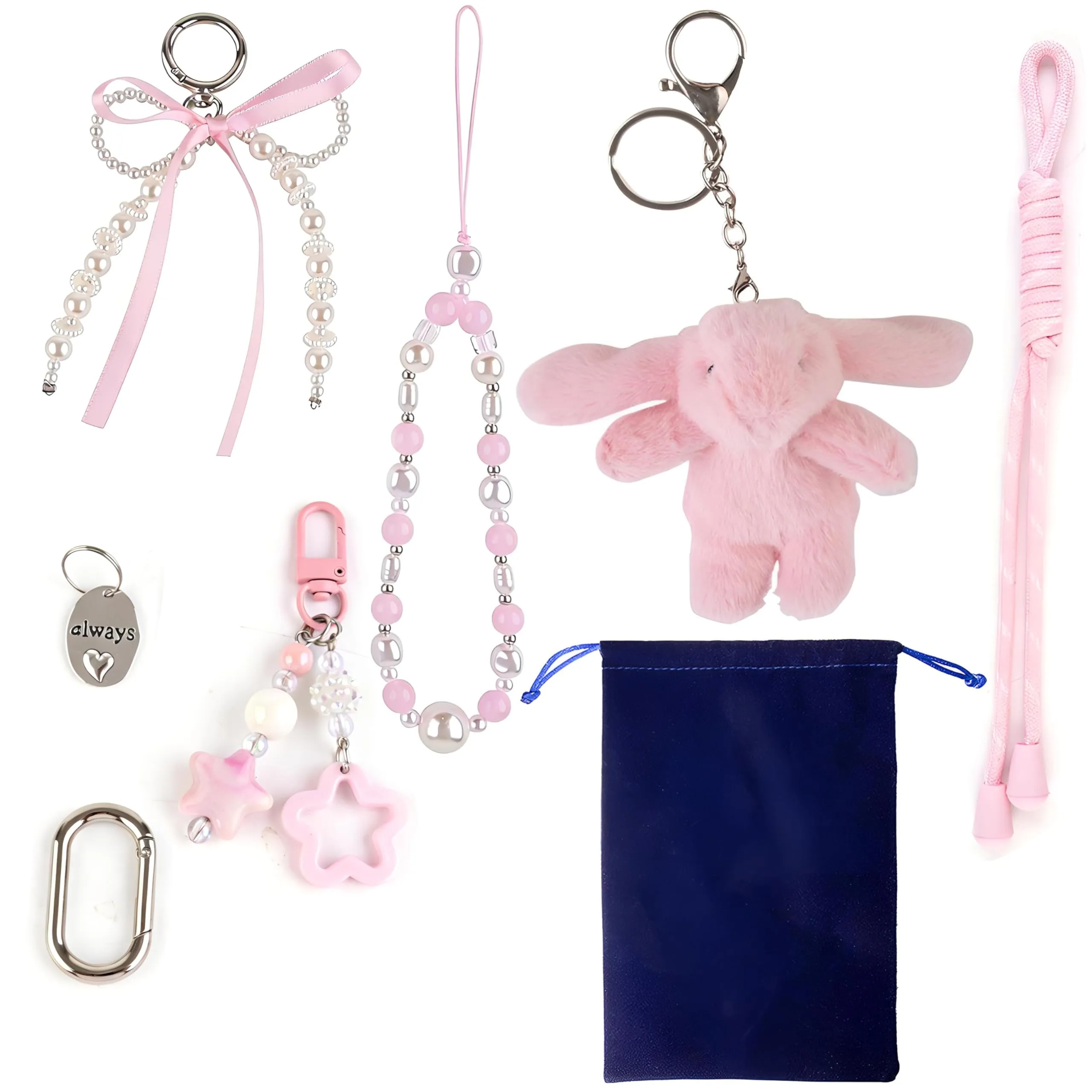 Georgie Porgy Portachiavi Borse Accessori per Donna Borsa Ciondolo Borsa Charm Zaino Scuola Borsa Sportiva Cute Keychain Regali per Ragazze (Coniglietto Fiocco Rosa) - immagine 2