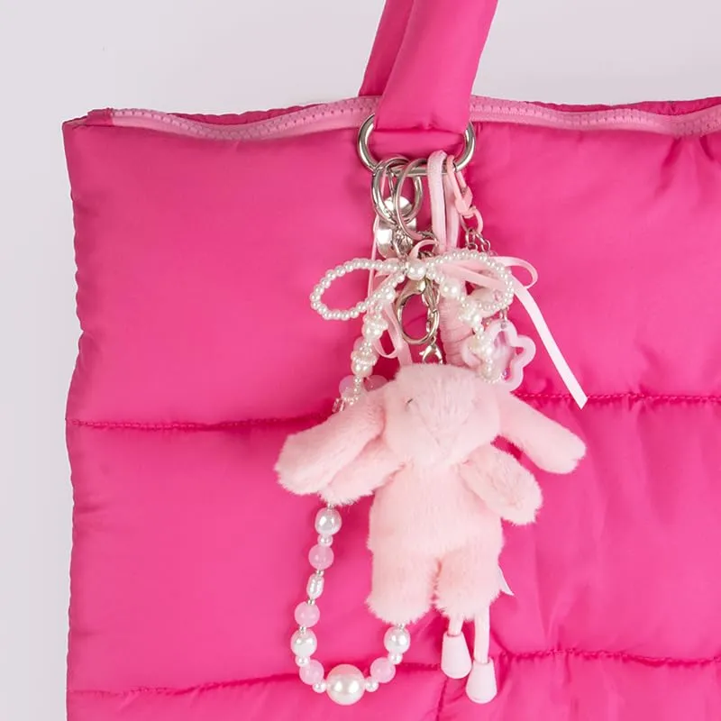 Georgie Porgy Portachiavi Borse Accessori per Donna Borsa Ciondolo Borsa Charm Zaino Scuola Borsa Sportiva Cute Keychain Regali per Ragazze (Coniglietto Fiocco Rosa) - immagine 3