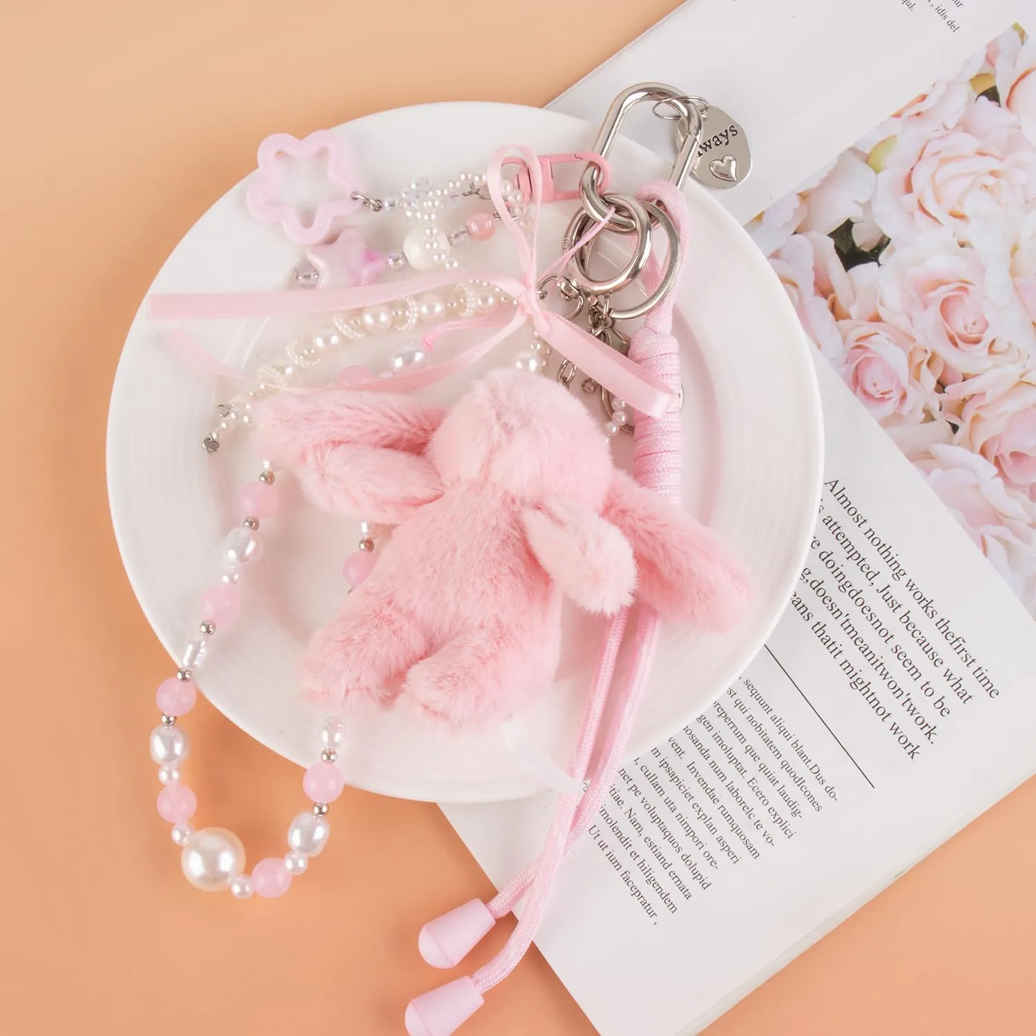 Georgie Porgy Portachiavi Borse Accessori per Donna Borsa Ciondolo Borsa Charm Zaino Scuola Borsa Sportiva Cute Keychain Regali per Ragazze (Coniglietto Fiocco Rosa) - immagine 4