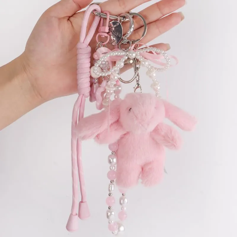 Georgie Porgy Portachiavi Borse Accessori per Donna Borsa Ciondolo Borsa Charm Zaino Scuola Borsa Sportiva Cute Keychain Regali per Ragazze (Coniglietto Fiocco Rosa) - immagine 5