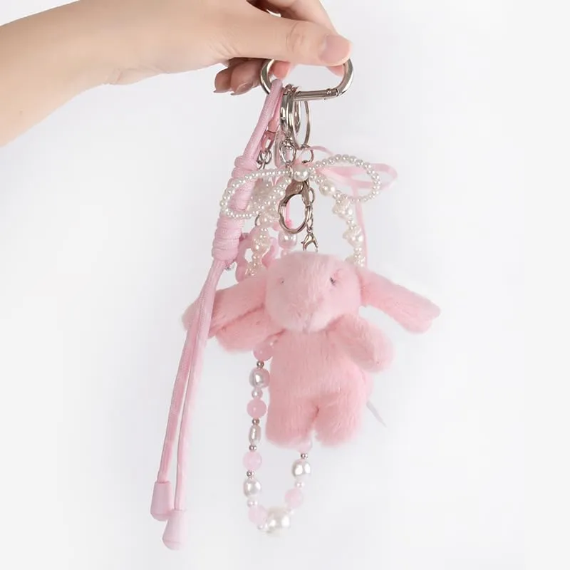 Georgie Porgy Portachiavi Borse Accessori per Donna Borsa Ciondolo Borsa Charm Zaino Scuola Borsa Sportiva Cute Keychain Regali per Ragazze (Coniglietto Fiocco Rosa) - immagine 6