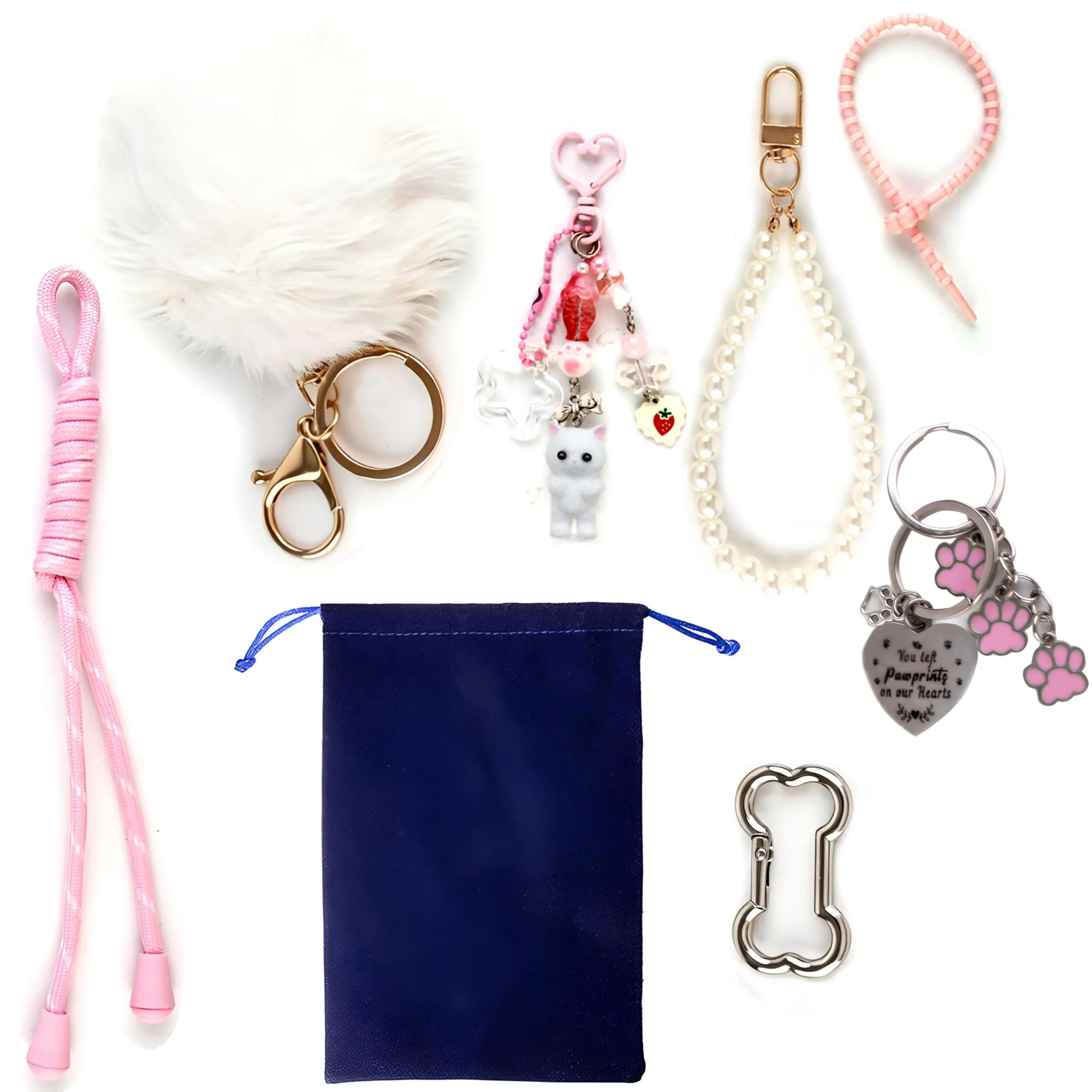 Georgie Porgy Portachiavi Borse Accessori per Donna Borsa Ciondolo Borsa Charm Zaino Scuola Borsa Sportiva Cute Keychain Regali per Ragazze (Gatto Pom Pom Perla) - immagine 2