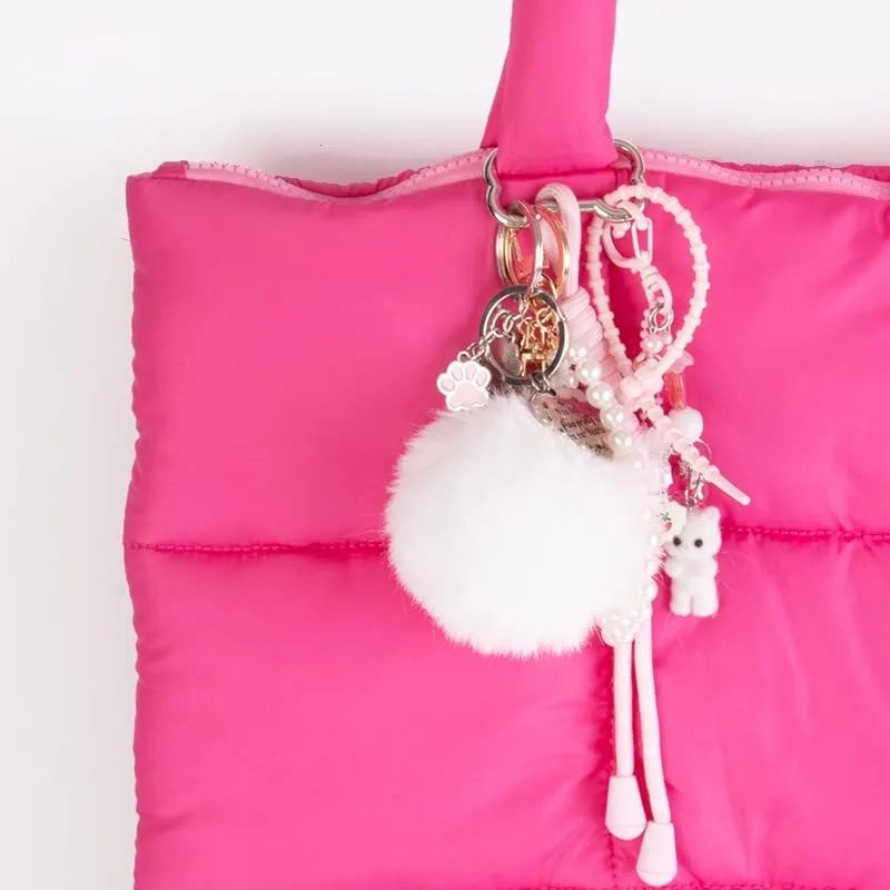 Georgie Porgy Portachiavi Borse Accessori per Donna Borsa Ciondolo Borsa Charm Zaino Scuola Borsa Sportiva Cute Keychain Regali per Ragazze (Gatto Pom Pom Perla) - immagine 3