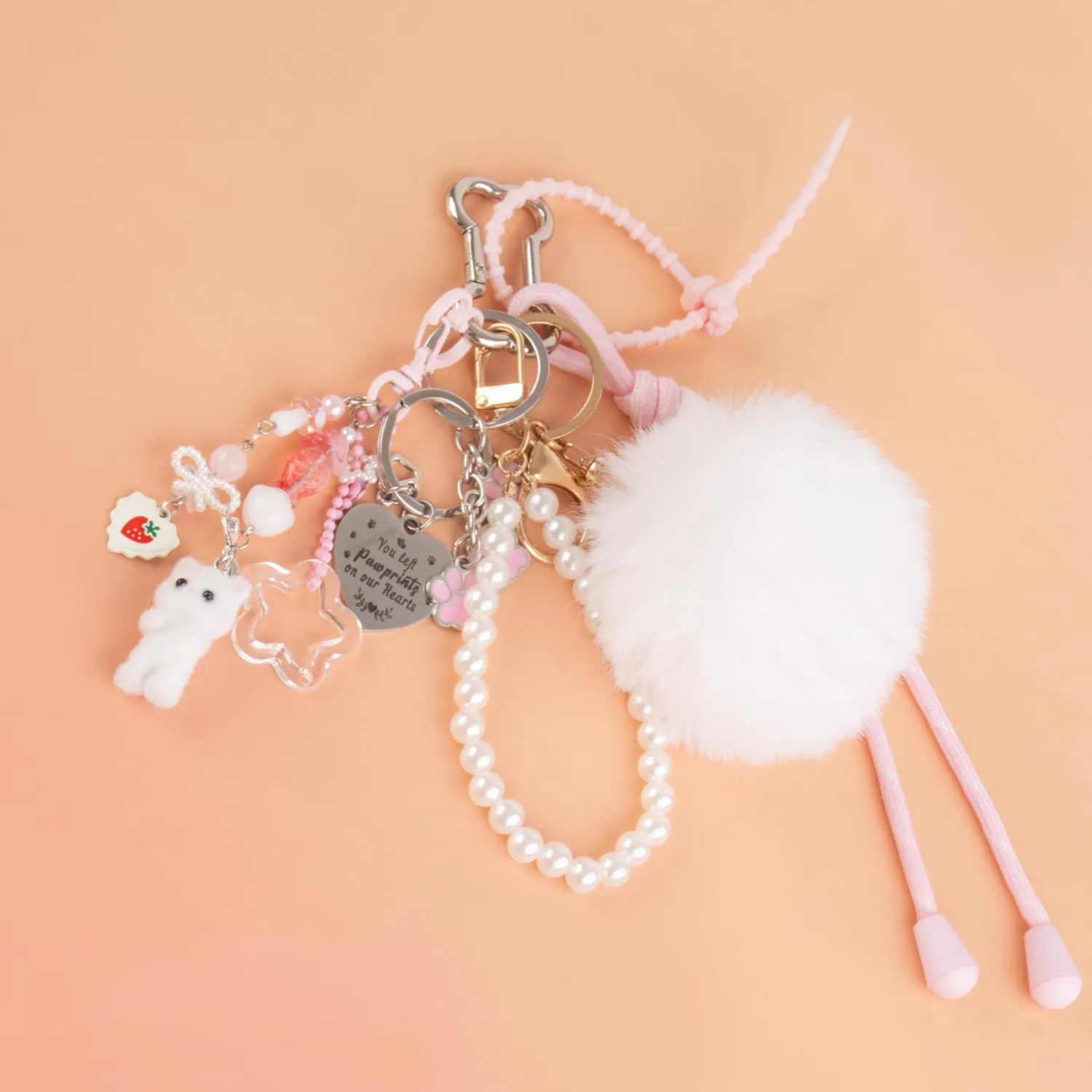 Georgie Porgy Portachiavi Borse Accessori per Donna Borsa Ciondolo Borsa Charm Zaino Scuola Borsa Sportiva Cute Keychain Regali per Ragazze (Gatto Pom Pom Perla) - immagine 4