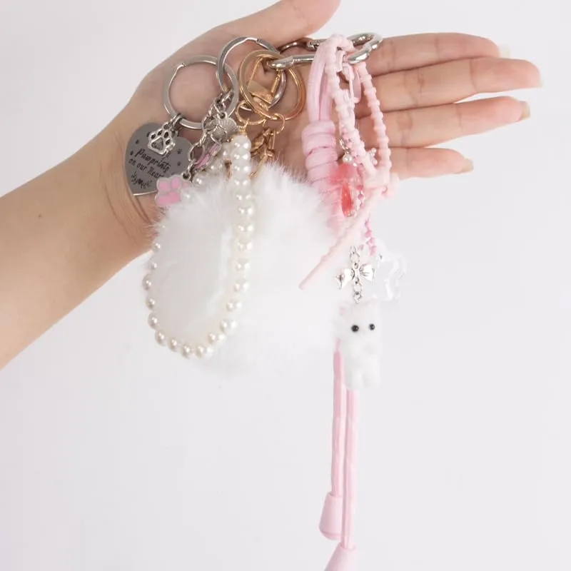 Georgie Porgy Portachiavi Borse Accessori per Donna Borsa Ciondolo Borsa Charm Zaino Scuola Borsa Sportiva Cute Keychain Regali per Ragazze (Gatto Pom Pom Perla) - immagine 6