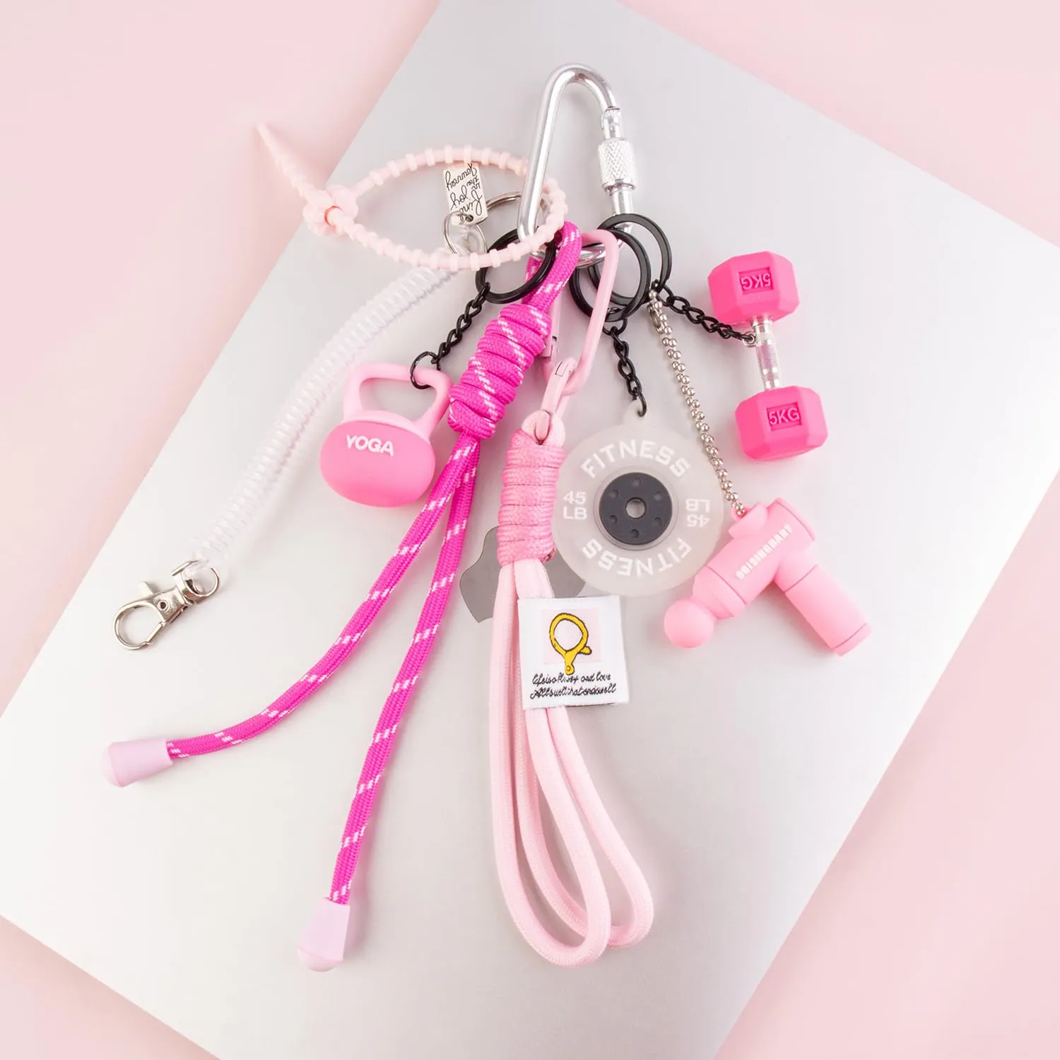 Georgie Porgy Portachiavi Borse Accessori per Donna Borsa Ciondolo Borsa Charm Zaino Scuola Borsa Sportiva Cute Keychain Regali per Ragazze (Fitness Rosa) - immagine 3